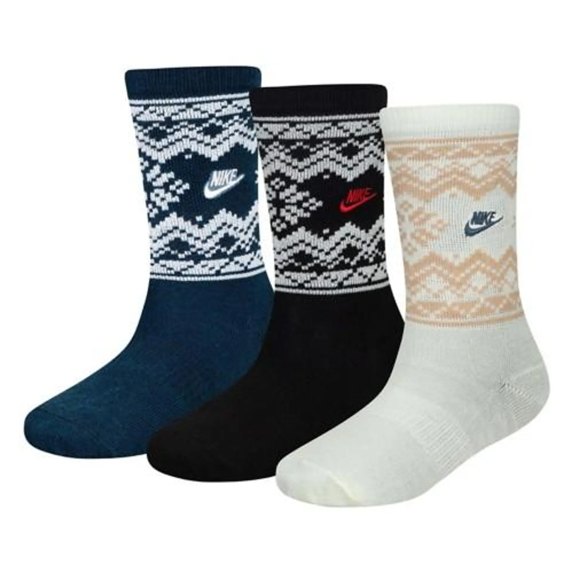 Youth Nike Fair Isle Essential 3 Pack Crew Socks