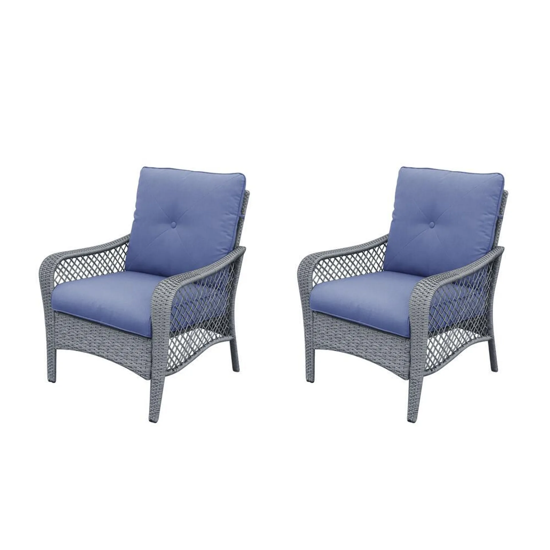 Backyard Creations® Portage Peak Gray Wicker Deep Seating Patio Chair Set with Blue Cushions - 2 Pack