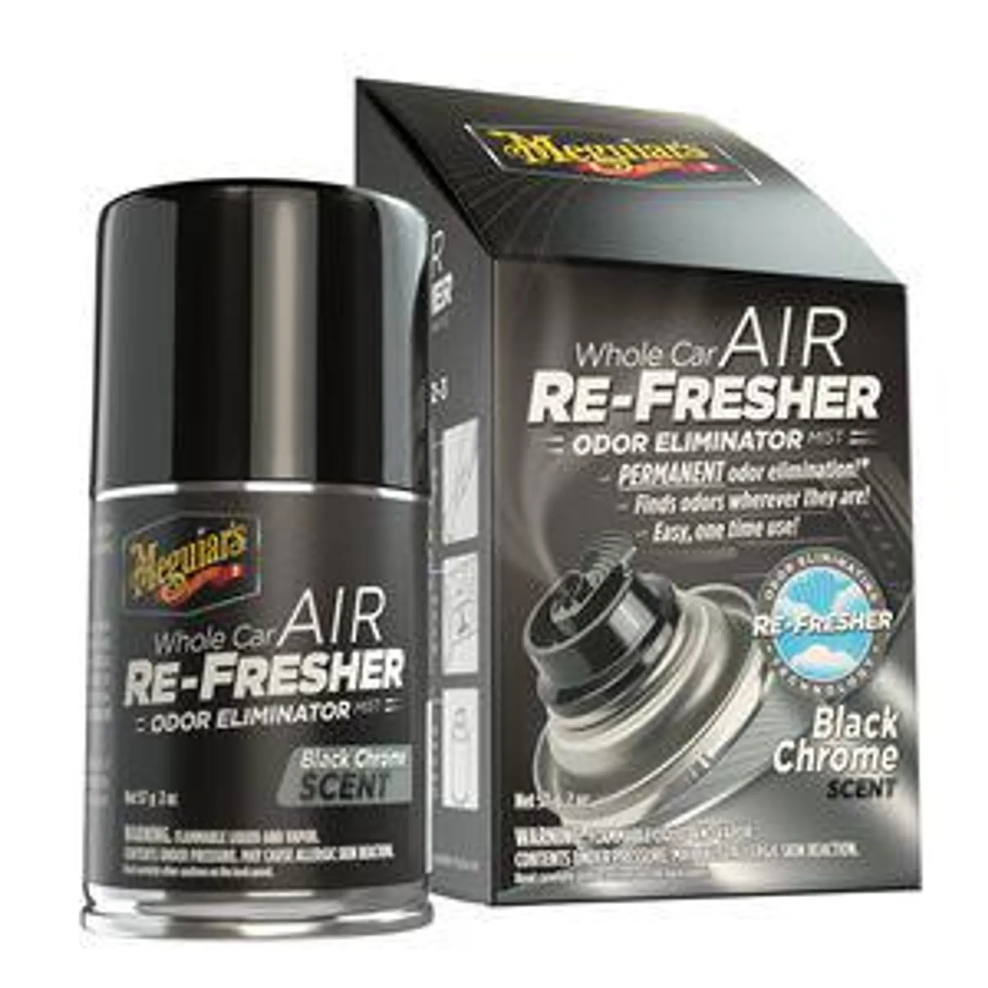 Meguiar's Whole Car Air Re-Fresher Black Chrome Scent Odor Eliminator Spray 2oz