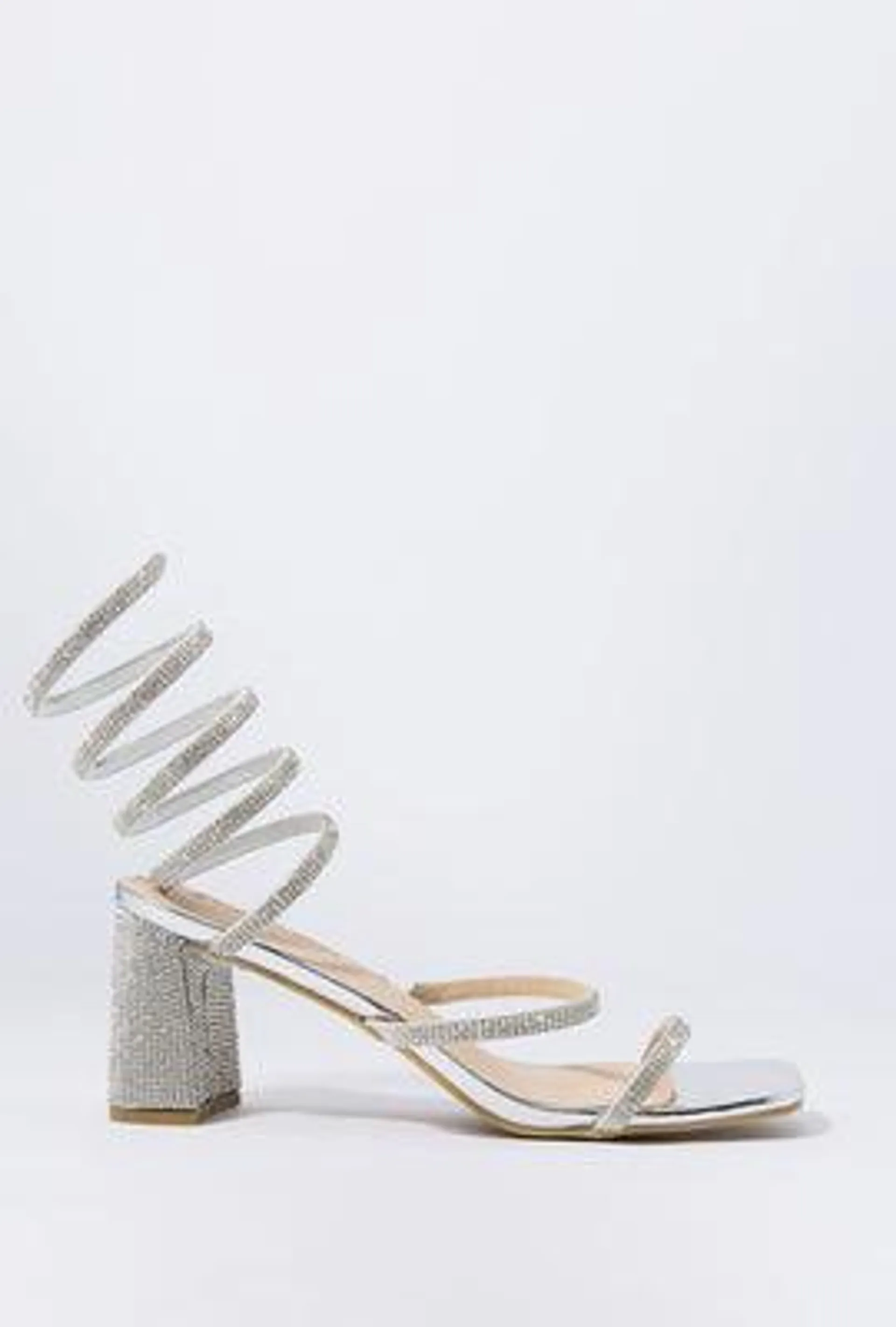 Silver Rhinestone Wrap Up Heel