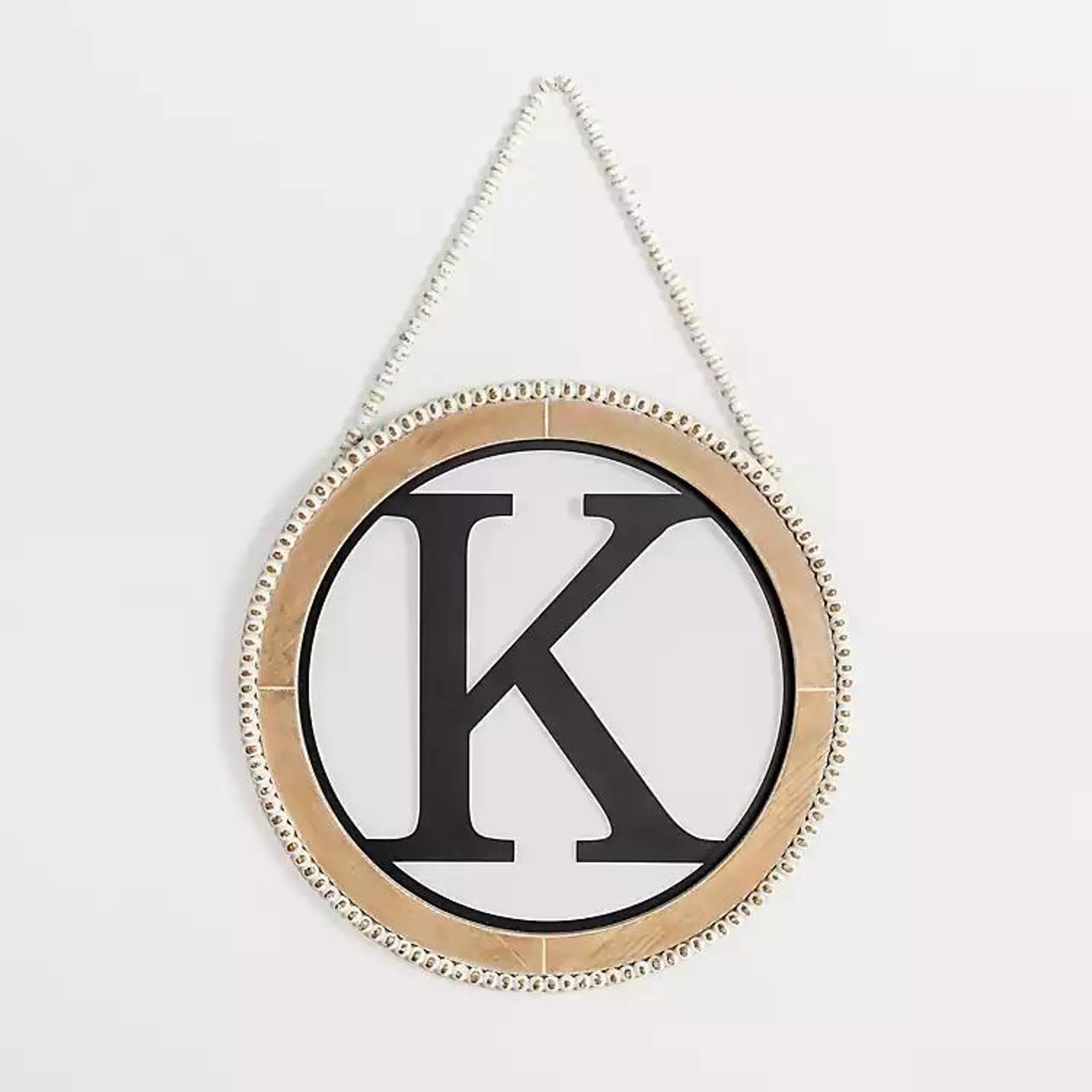 Whitewash Bead Trim Monogram K Plaque