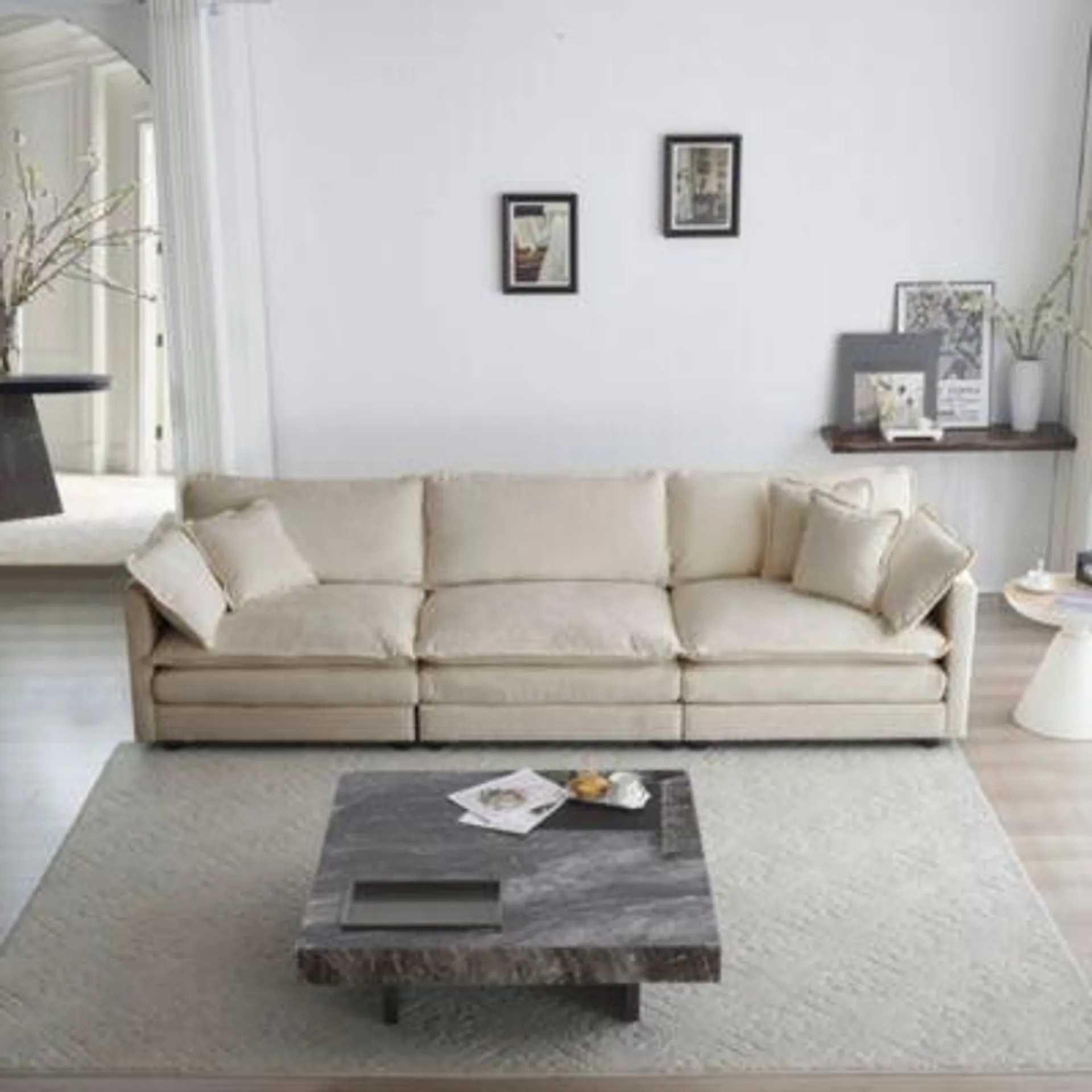 Streamdale Furniture Mid-Century 3-Seater Sofa with Armrest and Toss Pillows