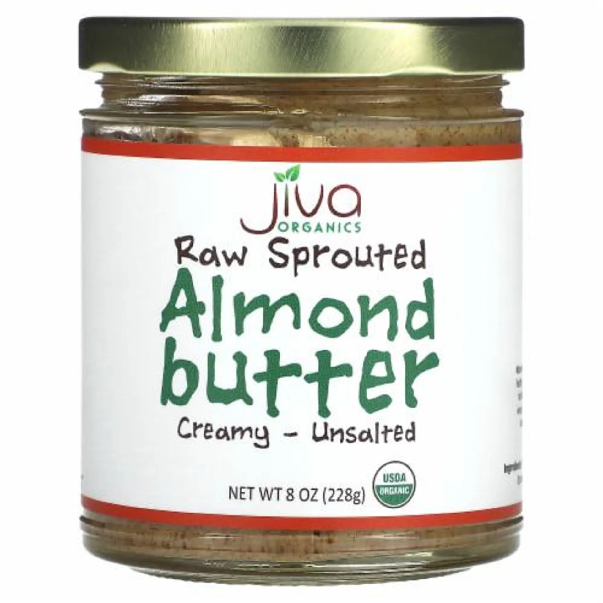 Jiva Organics Raw Sprouted Almond Butter Creamy - Unsalted - 8 oz (228 g)