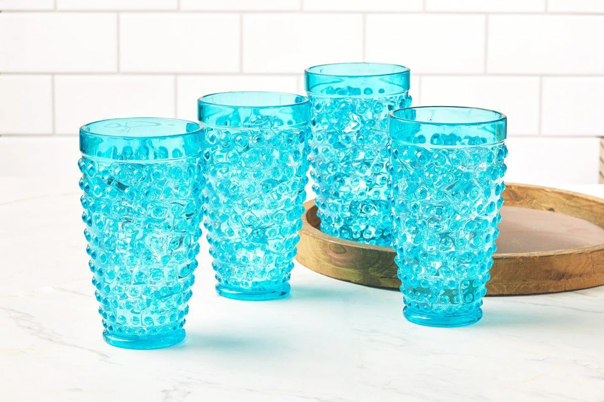 Pier 1 Emma Aqua Acrylic 18 oz Drinking Glasses, Set of 4