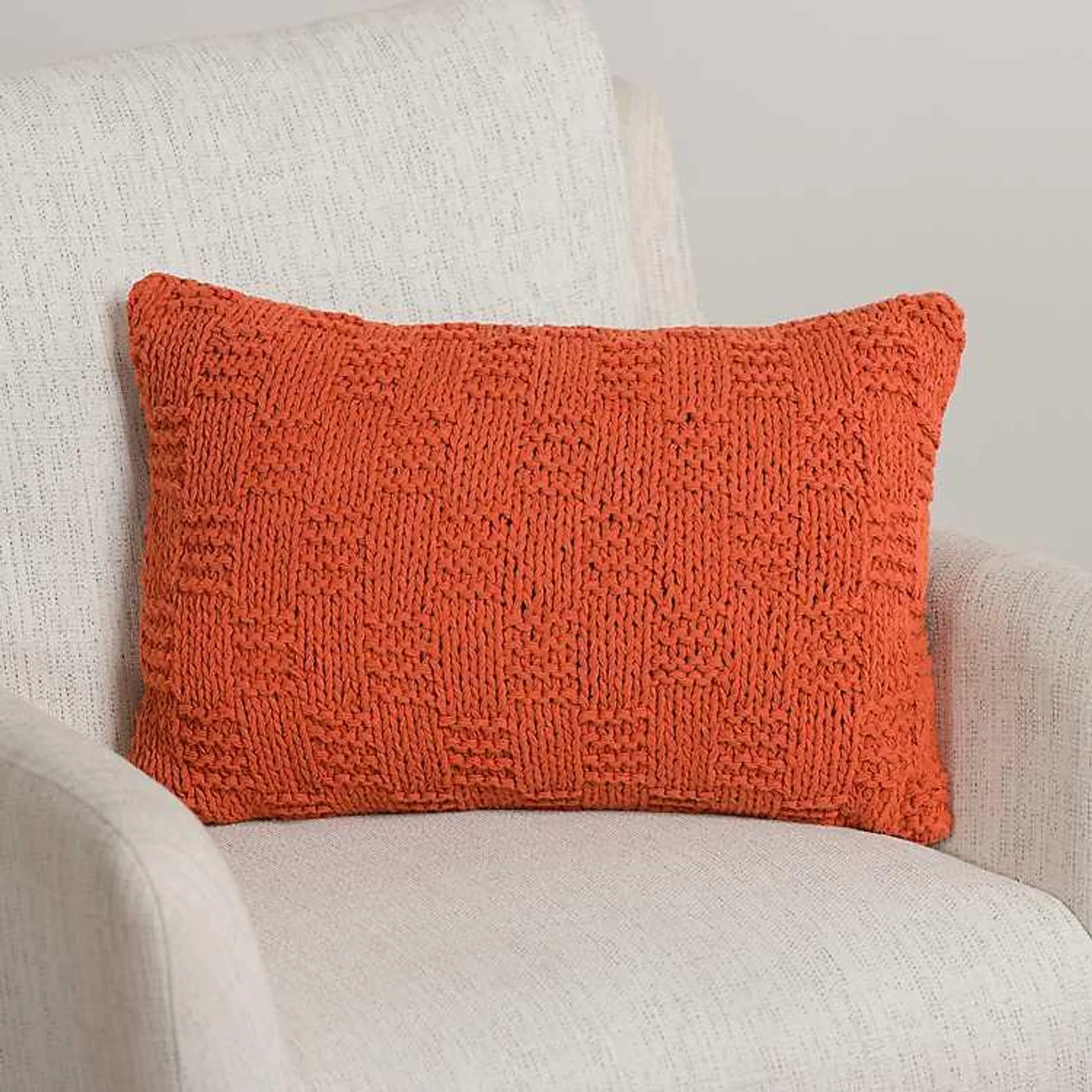 Rust Knit Checkerboard Lumbar Pillow