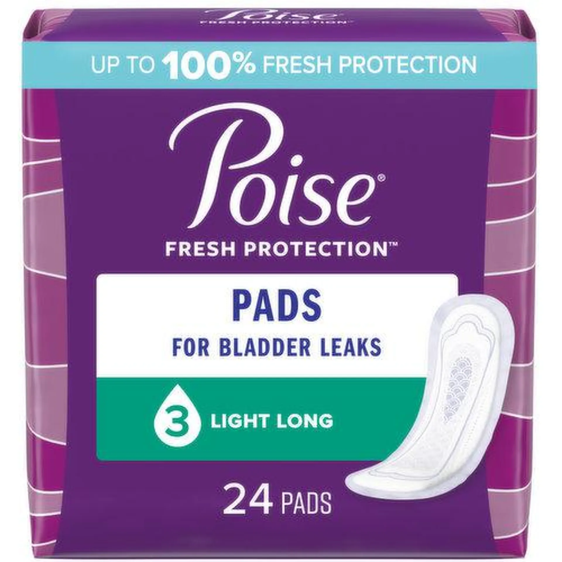 Poise Fresh Protection Pads, Light, Long, 24 Each