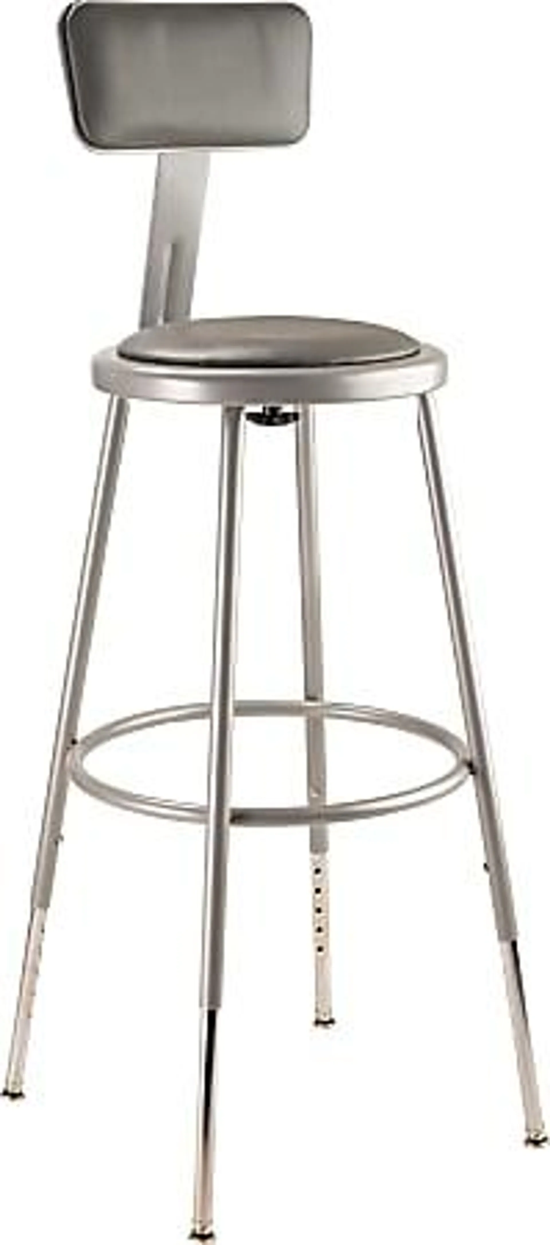 National Public Seating Adjustable Vinyl-Padded Task Stool, With Backrest, 38" - 47-1/2"H, Gray