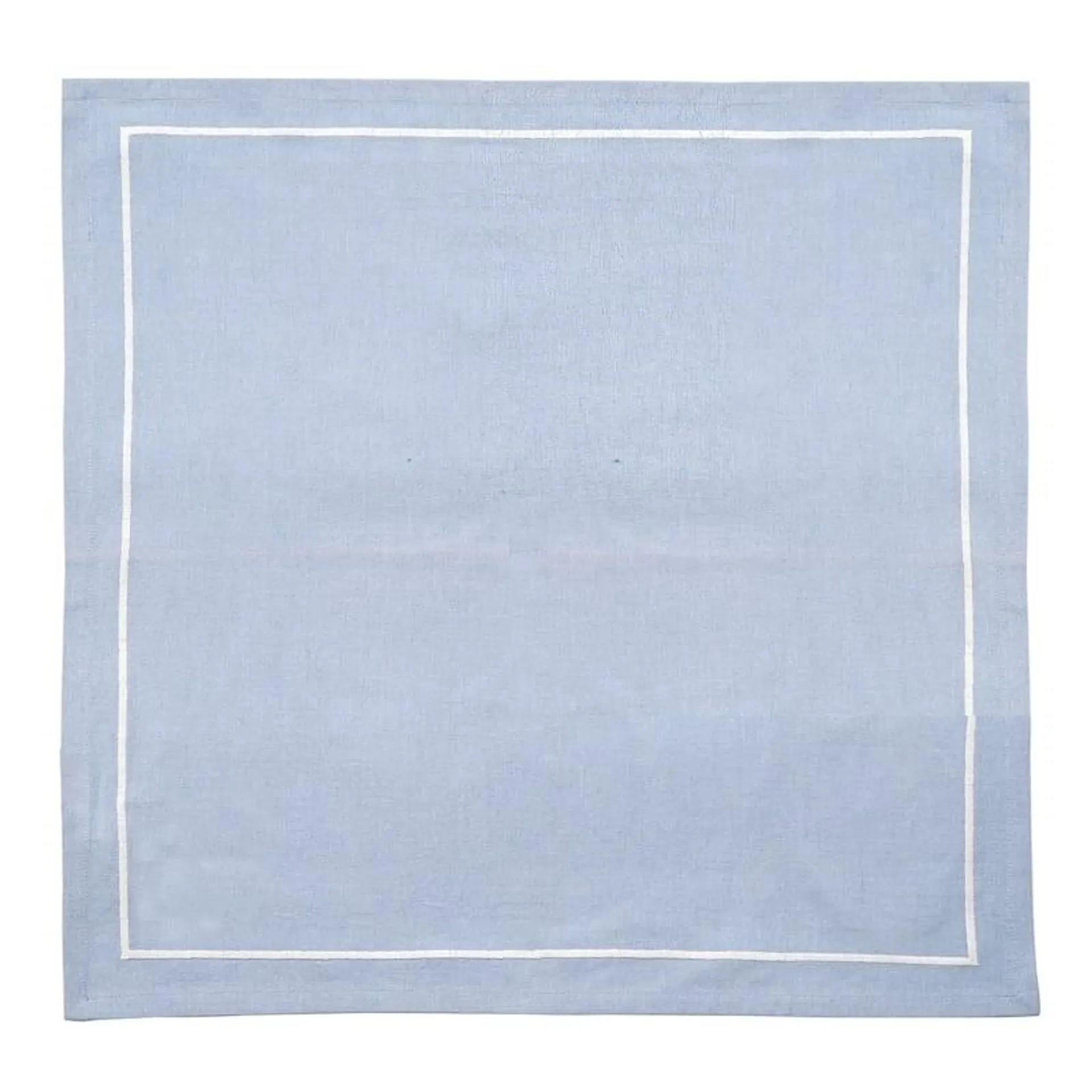 Set of 4 Blue Chambray Cloth Napkins with White Embroidered Border