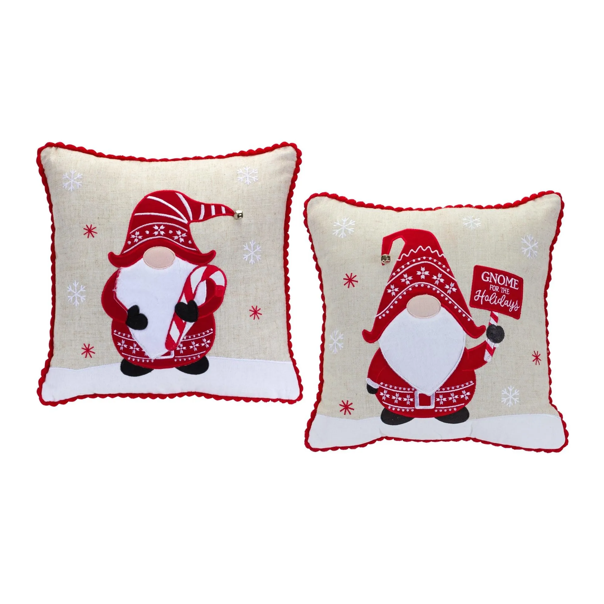 Embroidered Gnome and Nordic Snowflake Pillow, Set of 2