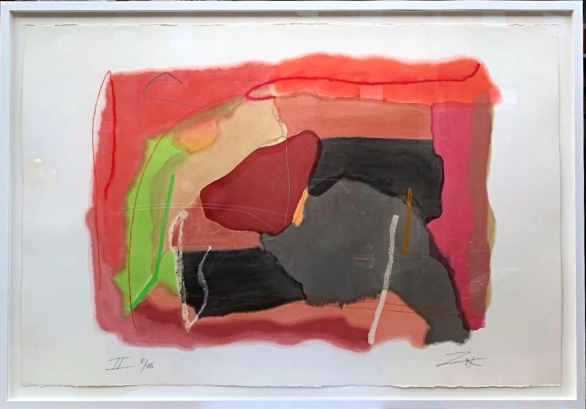 Larry Zox Dexter's Choice, State II, signed mixed media watercolor (unique variant) Framed 1990