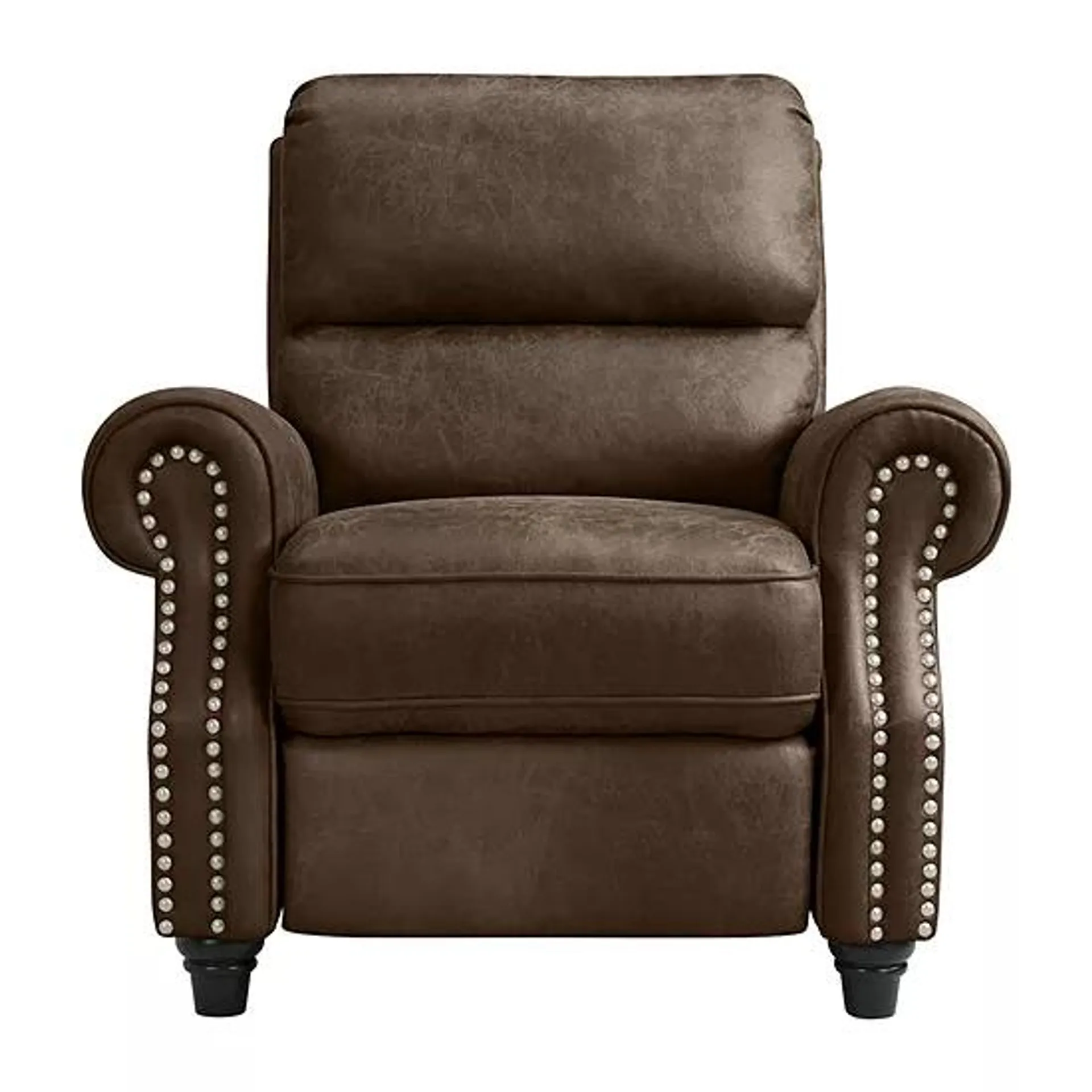 Anna Push Back Roll-Arm Recliner in Distressed Faux Leather