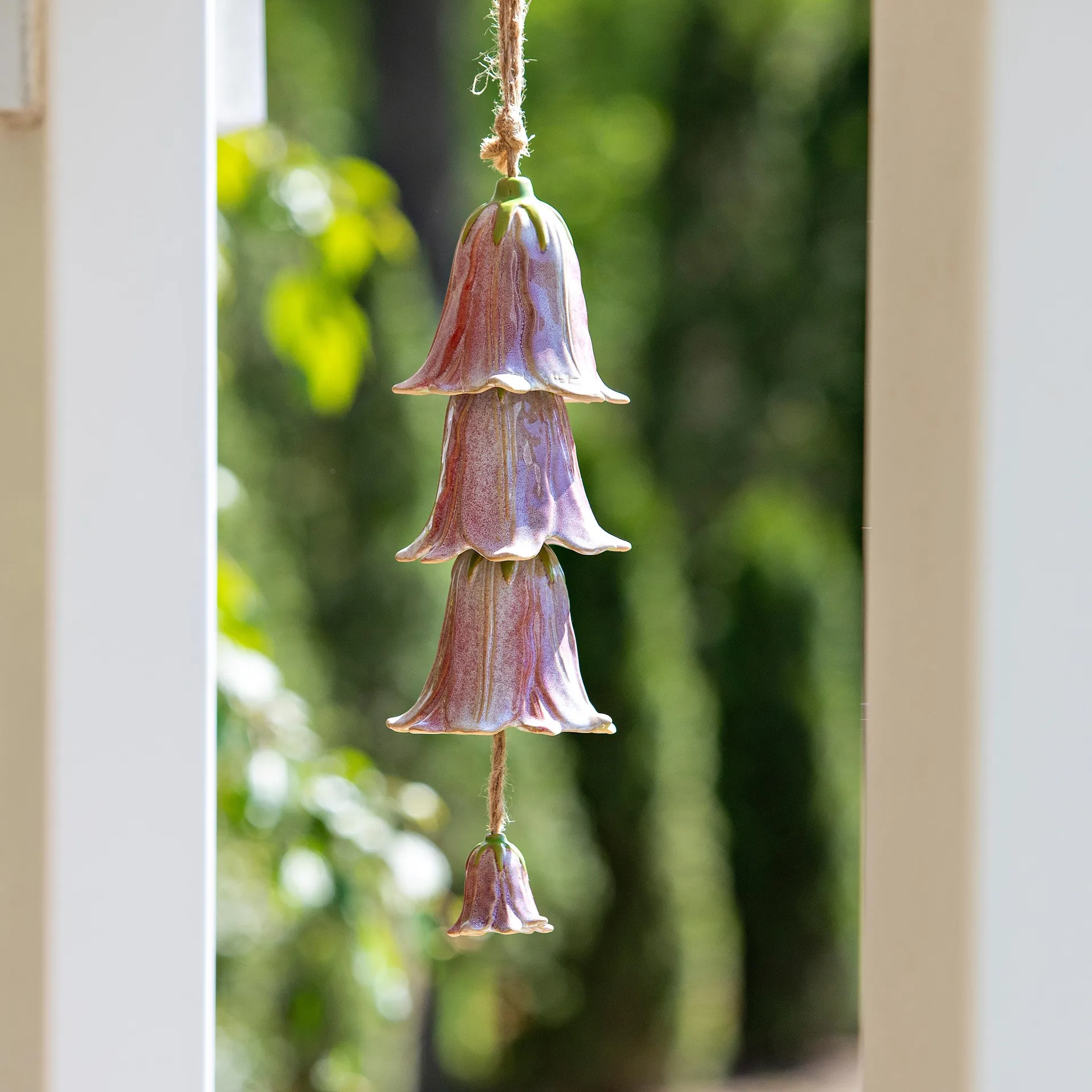 Pink Ceramic Flower Garden Bells Wind Chime