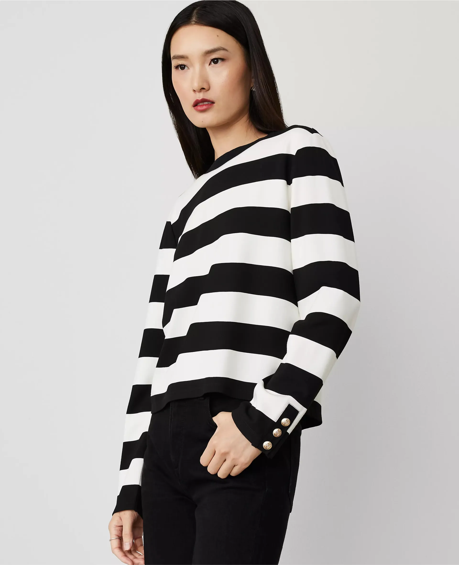 Stripe Button-Cuff Top