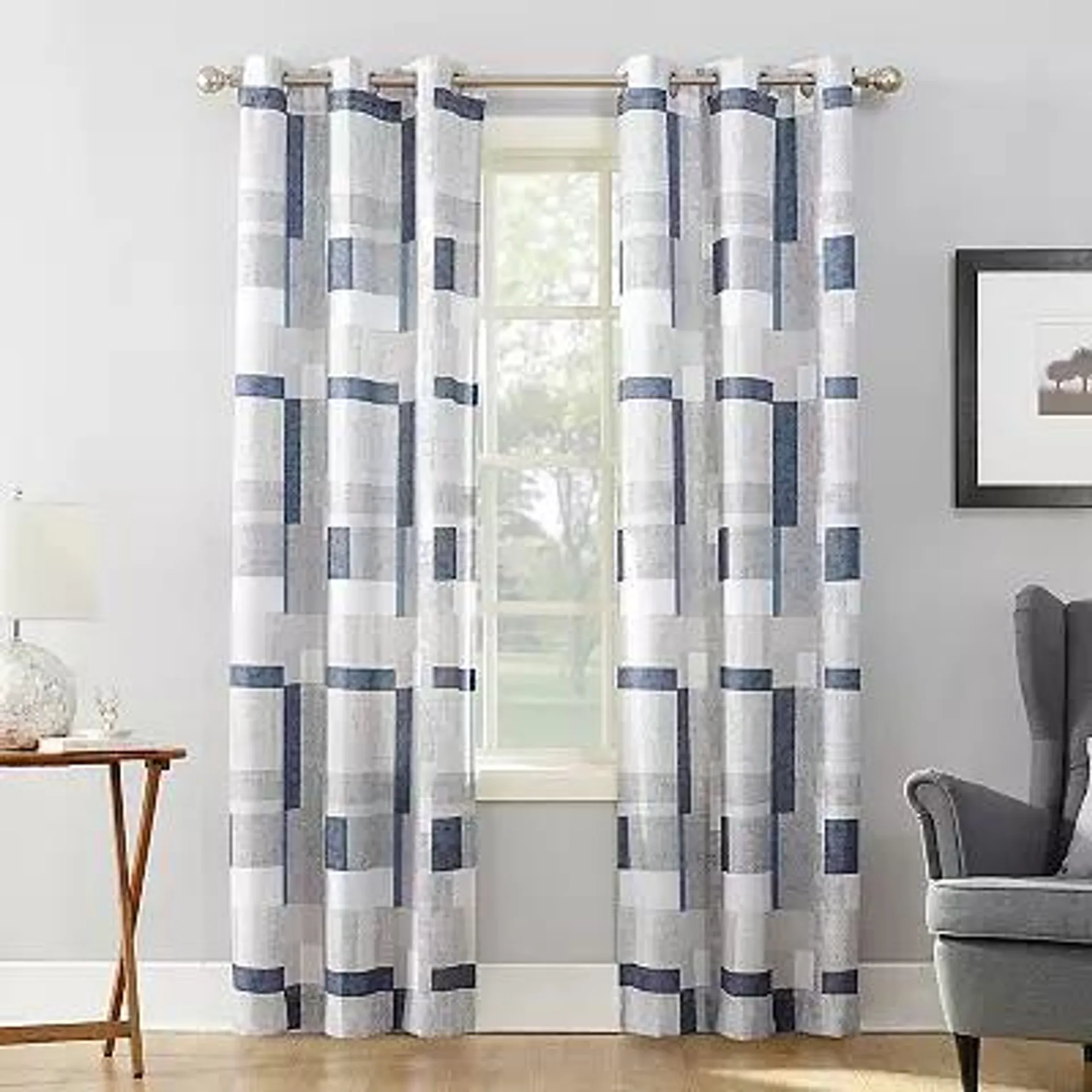 No. 918 Sora Print Textured Semi-Sheer Grommet Single Curtain Panel