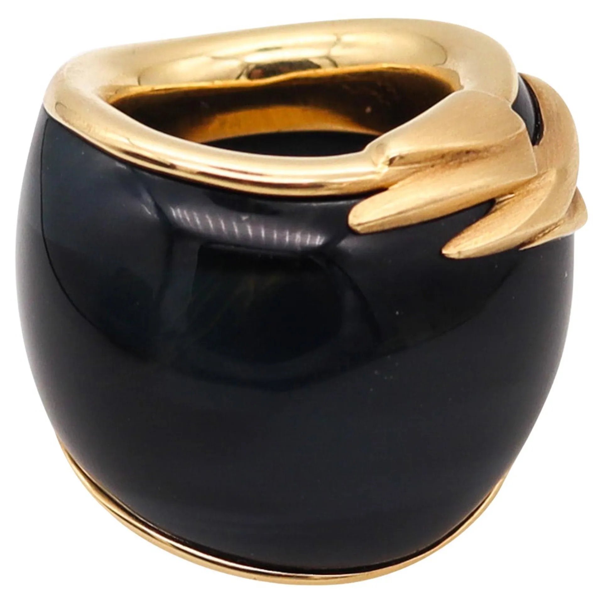 SWISS Sculptural Hawk Eye Gemstone Cocktail Ring Band In 18Kt Yellow Gold