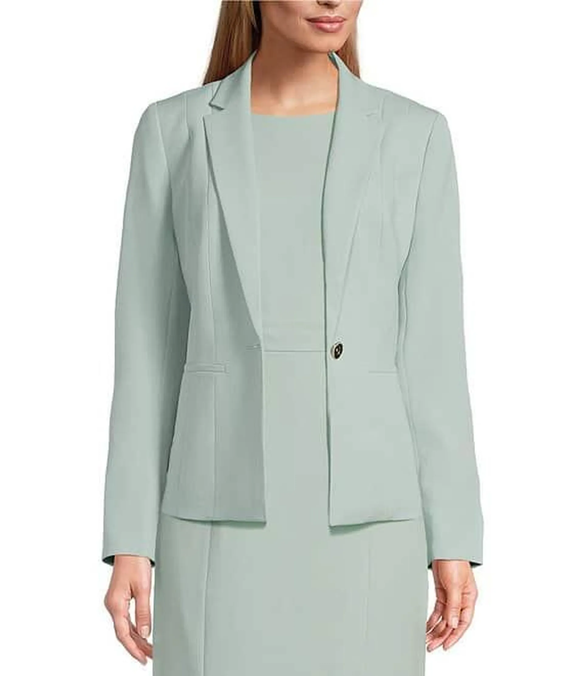 Stretch Crepe Notch Lapel Neckline Long Sleeve Blazer