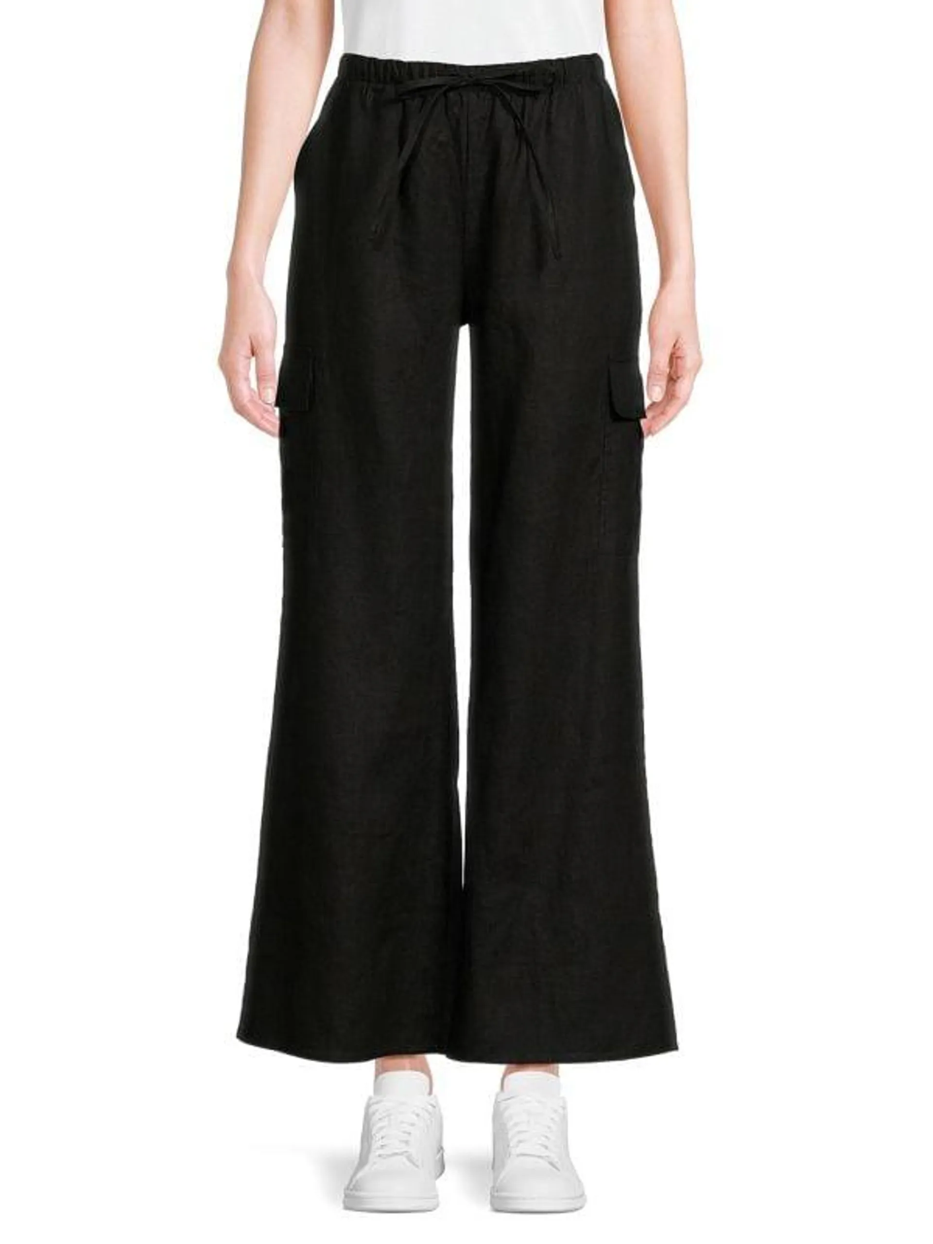 100% Linen Wide Leg Cargo Pants