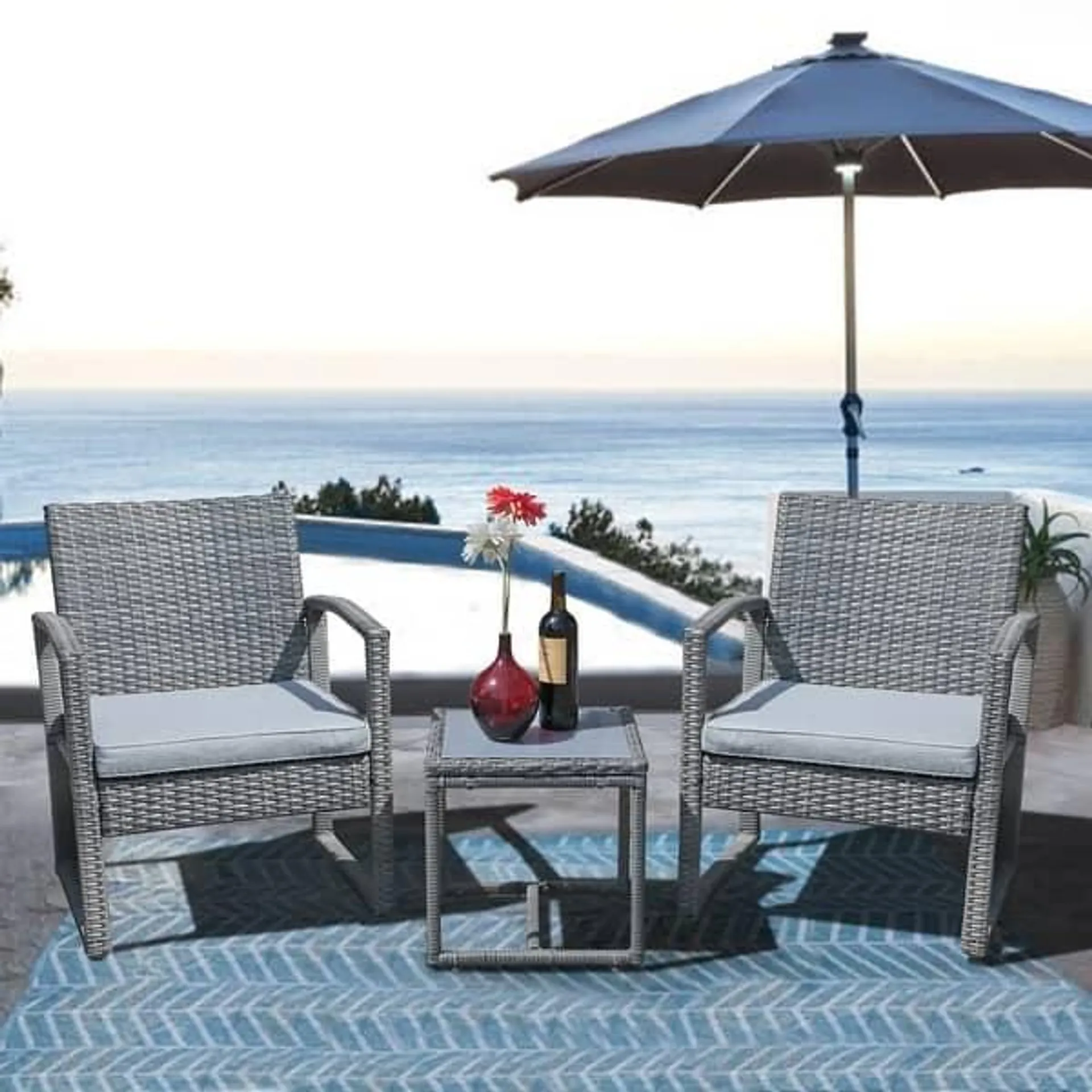 3-pc. Outdoor Cushioned Wicker Chat Set