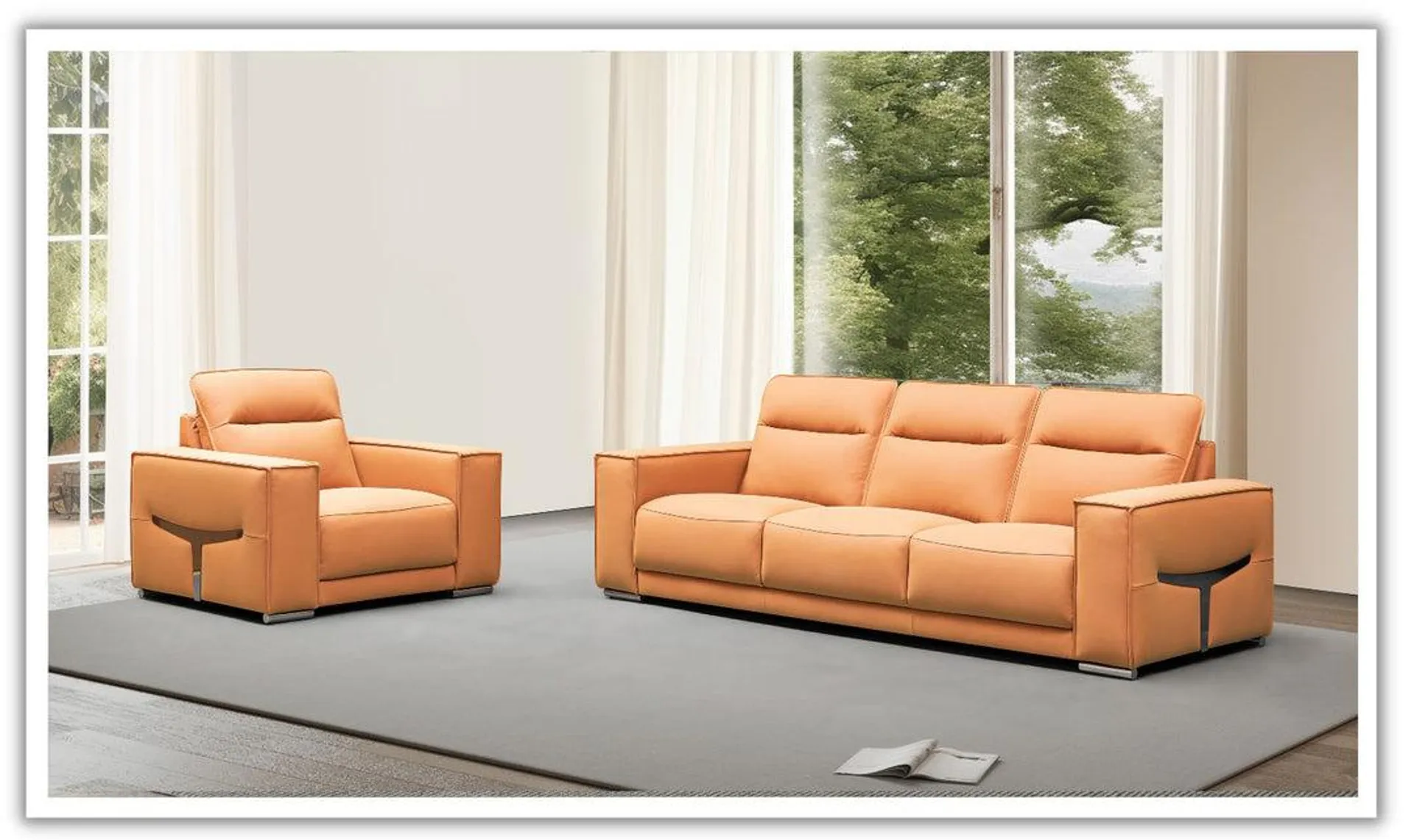 Gio Italia Grazia 3-Seater Tufted Leather Sofa with Track Arms In Orange