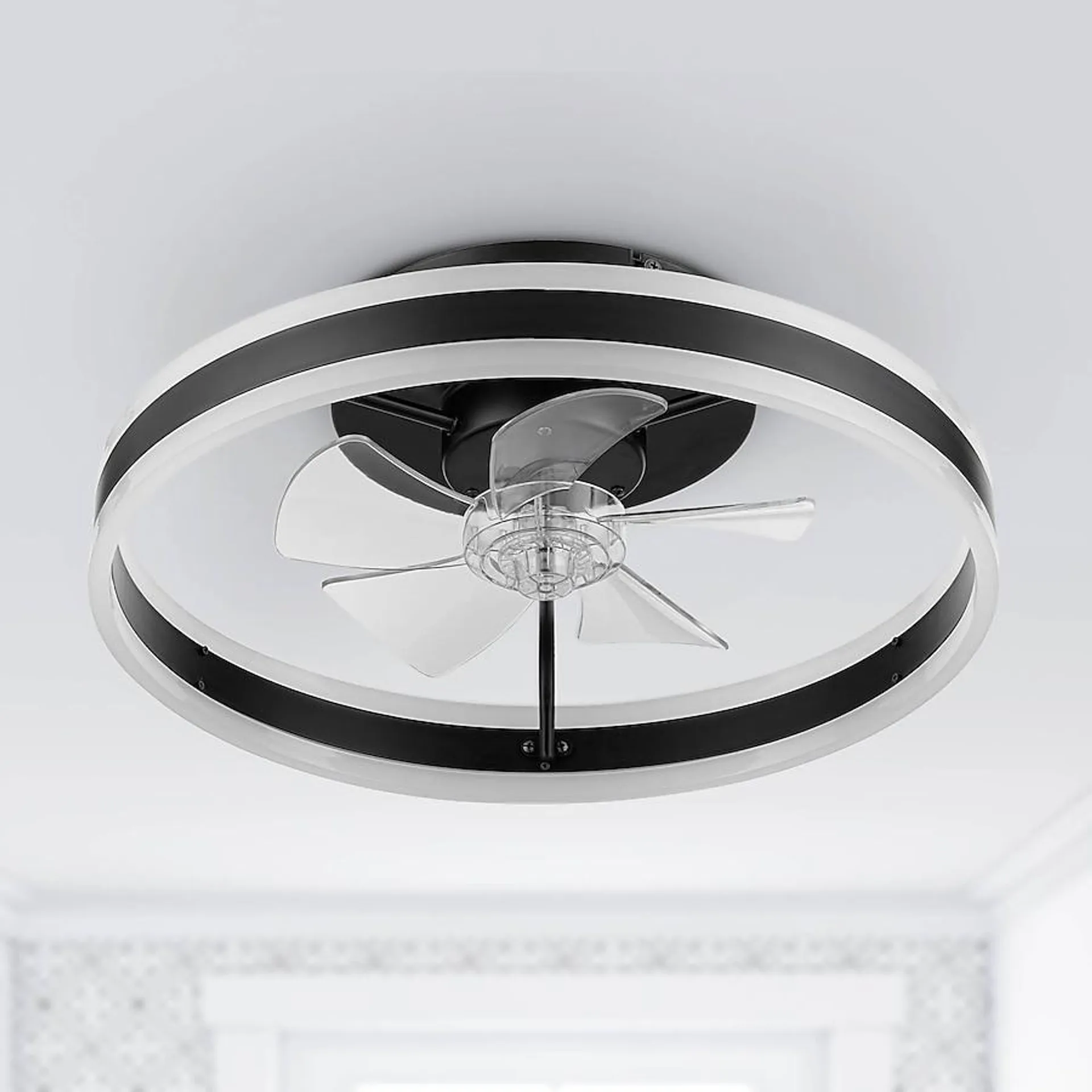 Harbor Breeze Edenmore 20-in Color-Changing Integrated LED Flush Mount Matte Black with Clear Blades Fandelier Ceiling Fan With Light - Remote Included ( 5 -Blade )