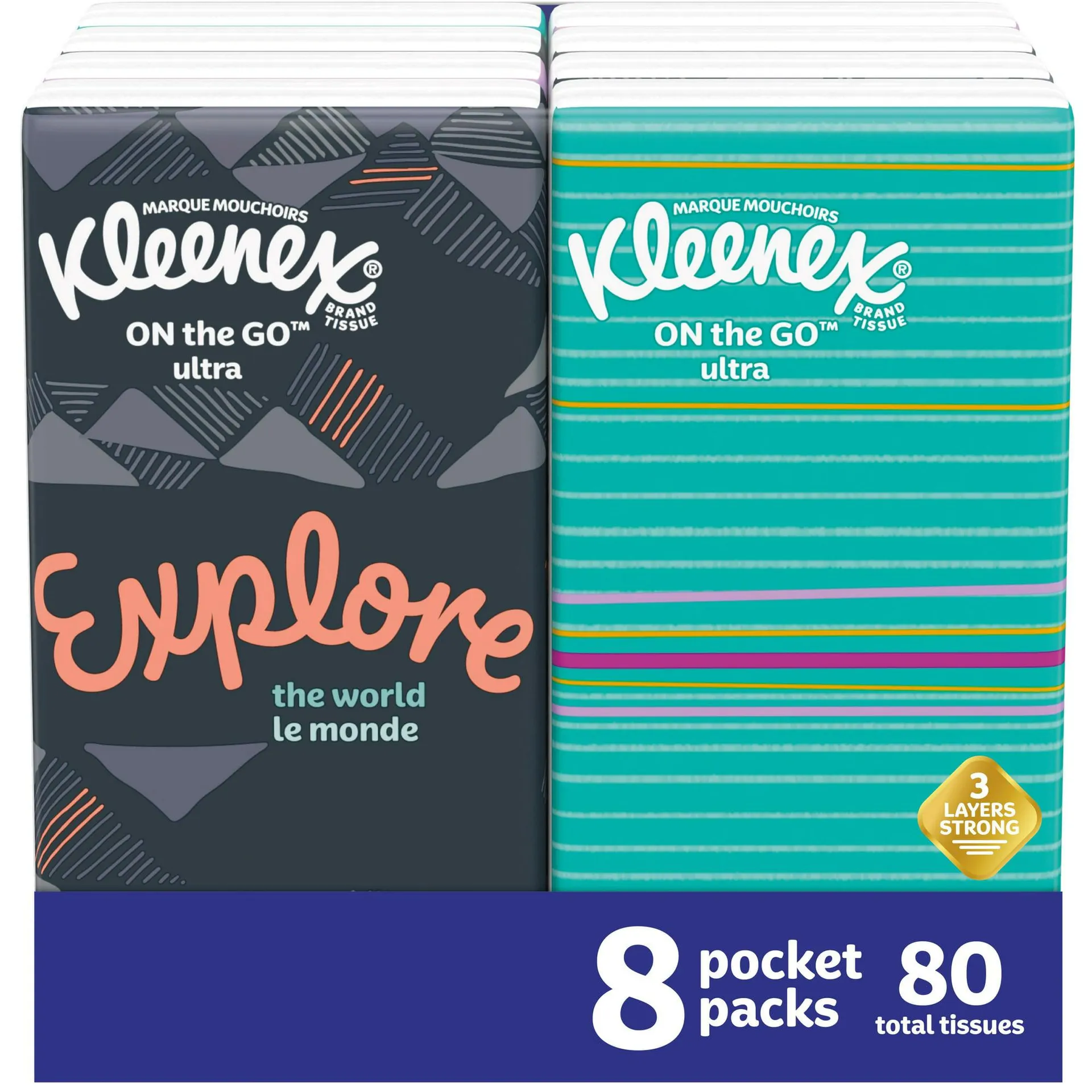 Kleenex On-the-Go Facial Tissues, 8 Packs (80 Total Tissues)