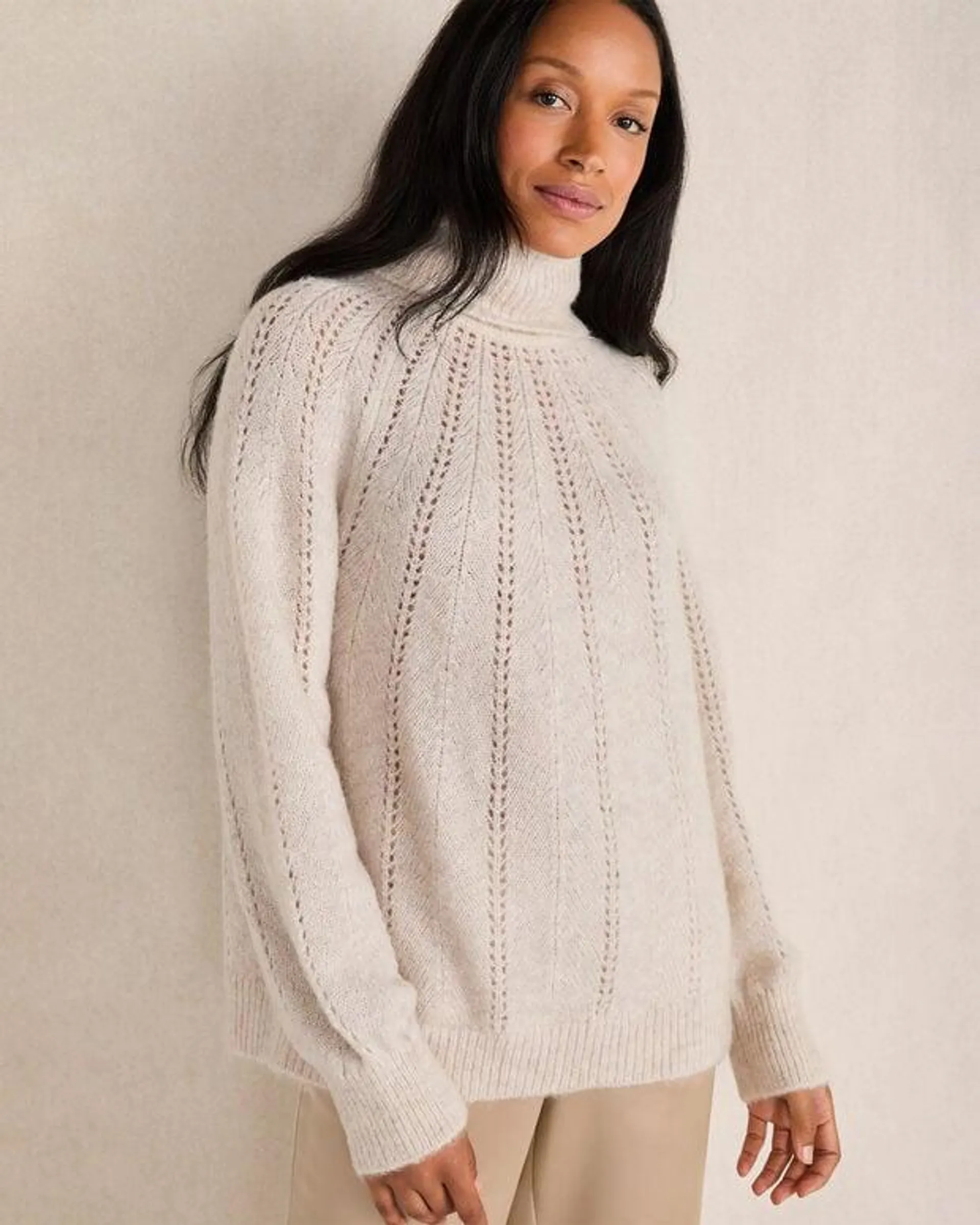 Lofty Knit Pointelle Turtleneck Sweater