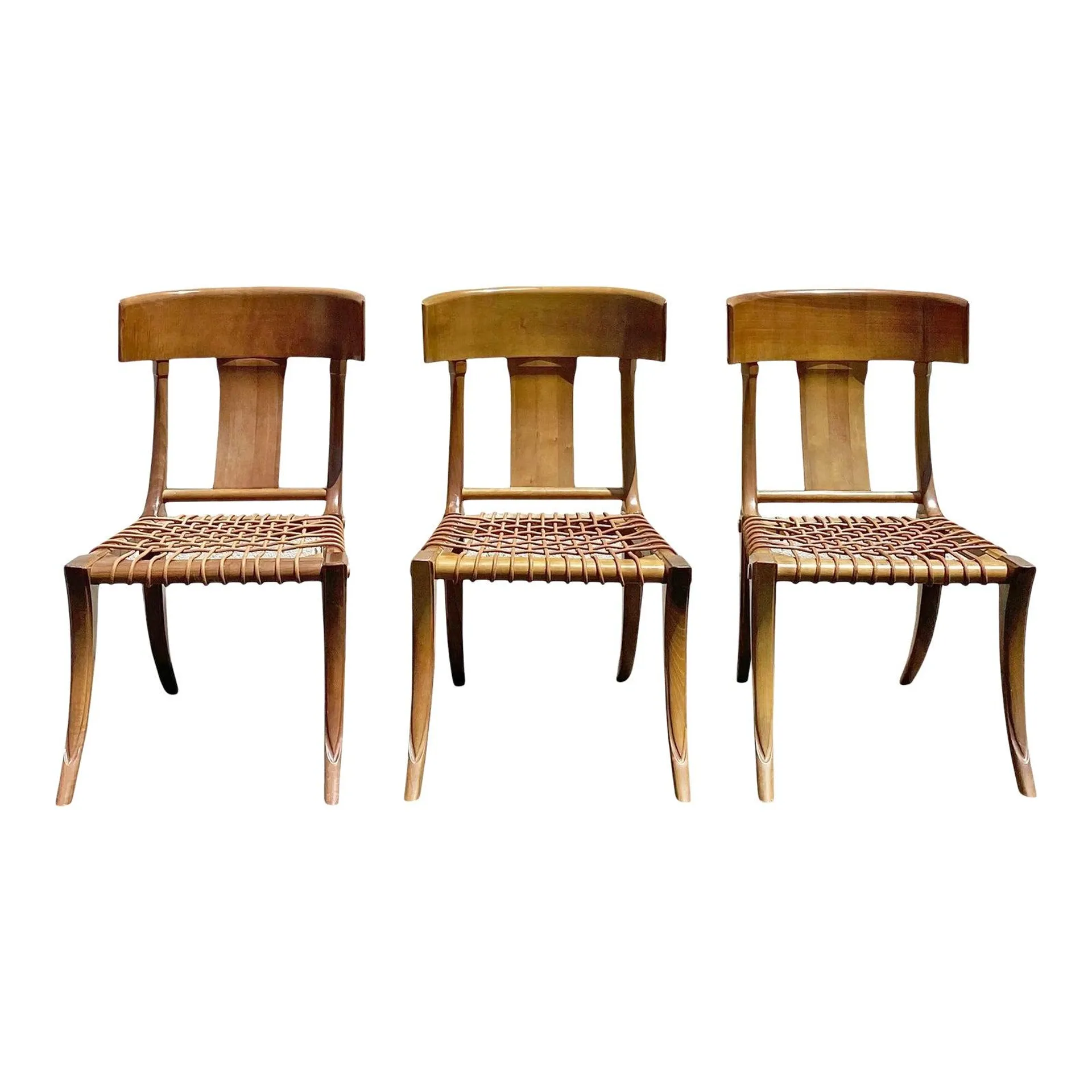 Kreiss Klismos Wood Woven Rope Dining Chairs - Set of 3