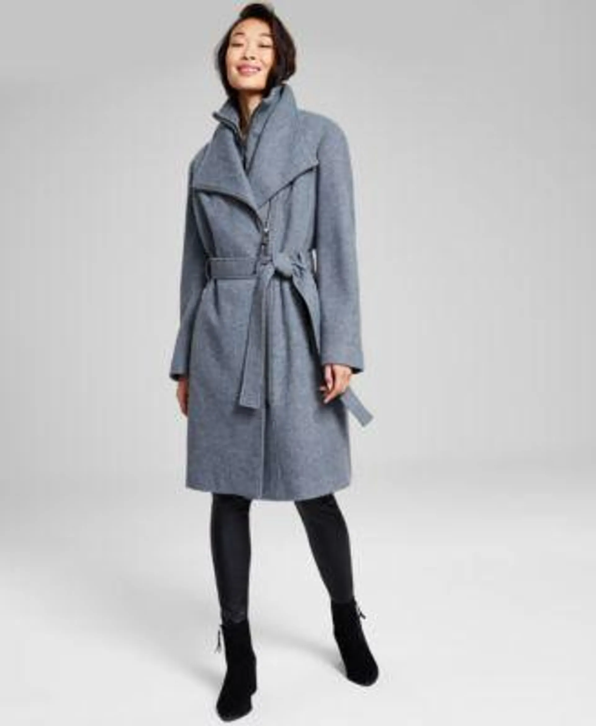 Womens Wool Blend Belted Wrap Coat, Created for Macys