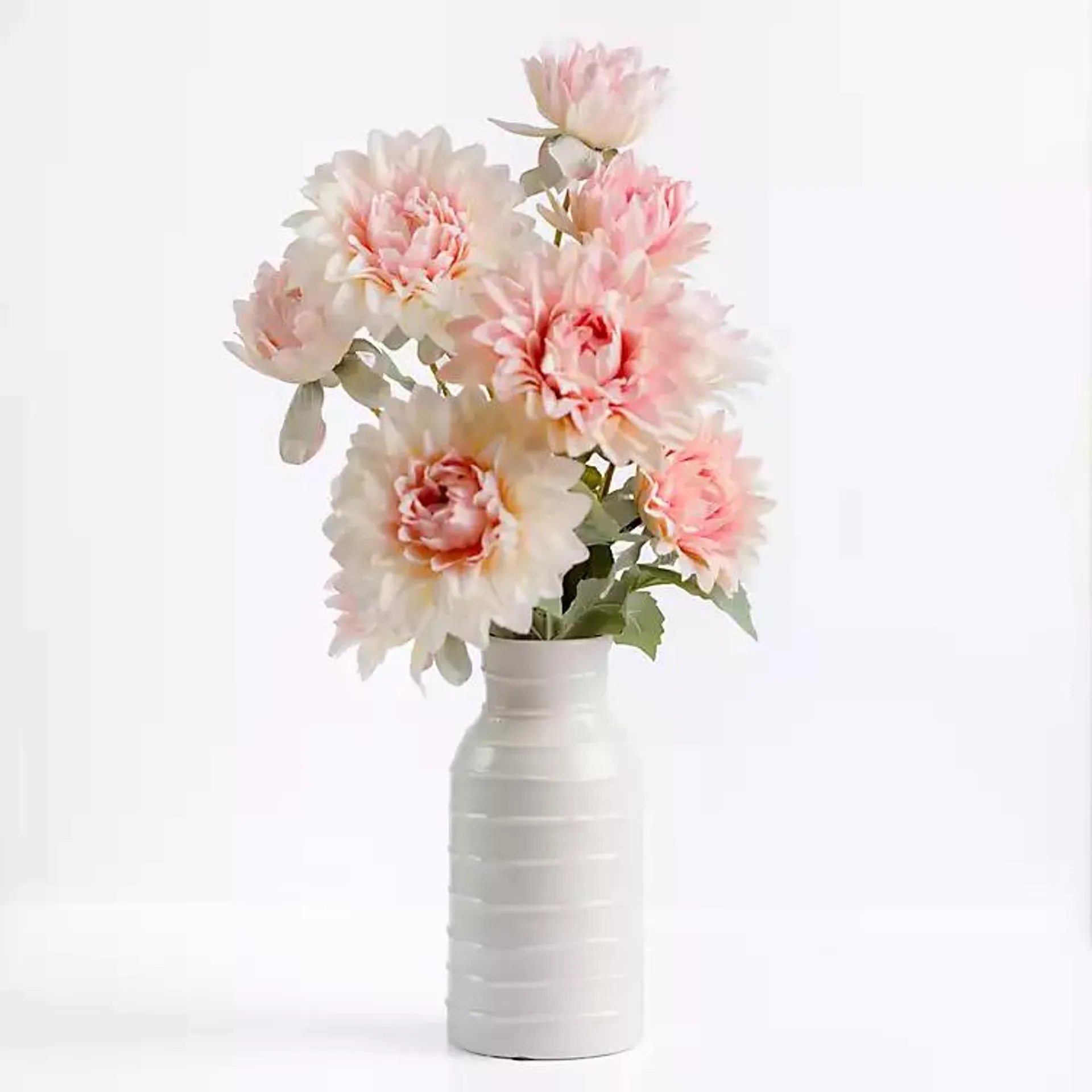 Pink Dahlia Arrangement in White Vase