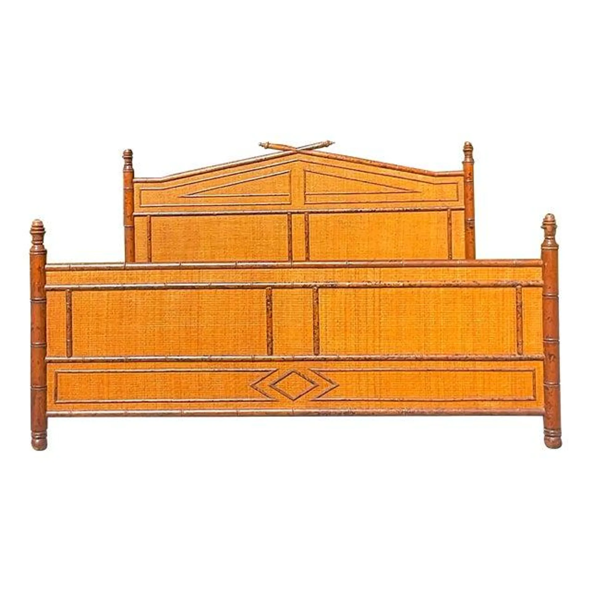 Late 20th Century Vintage Boho Burnt Bamboo King Size Bed Frame