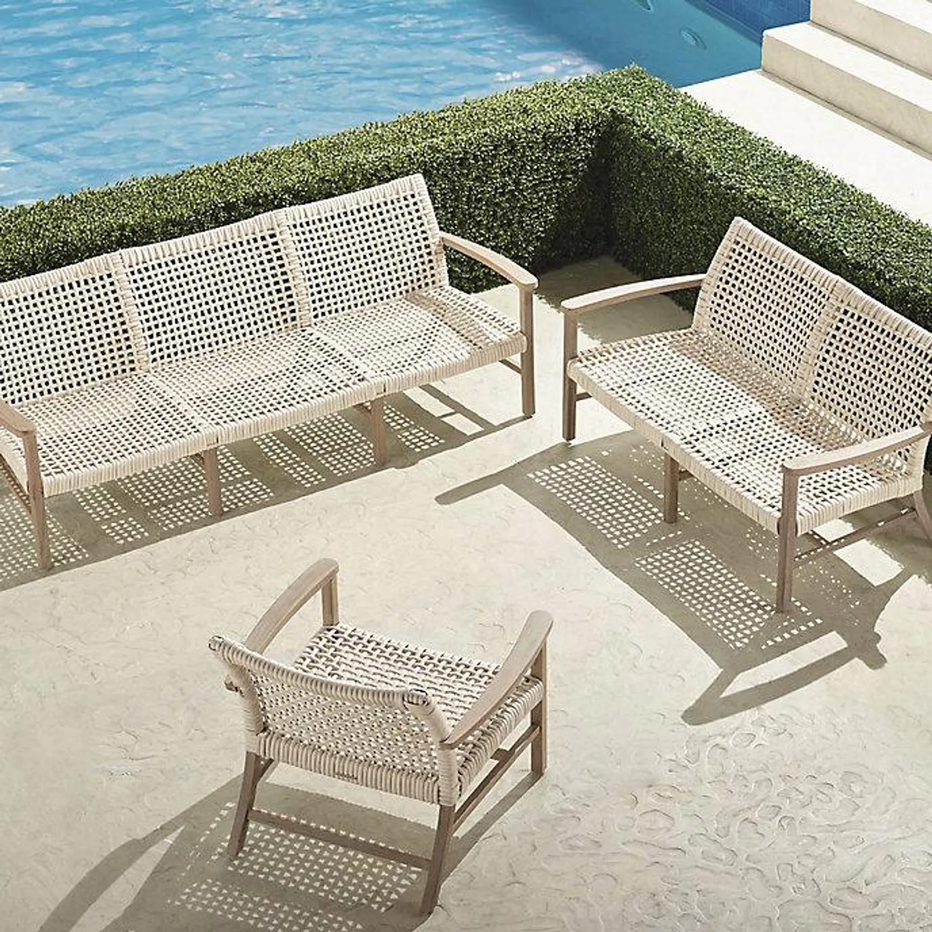 Isola 3-pc. Sofa Set in Weathered Teak & Washed White Wicker