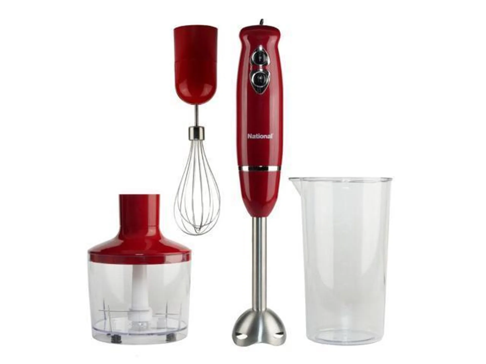 National 4-in-1 Multi-Purpose Immersion Hand Blender, Mash, Chop and Whisk NA-3104HB Red