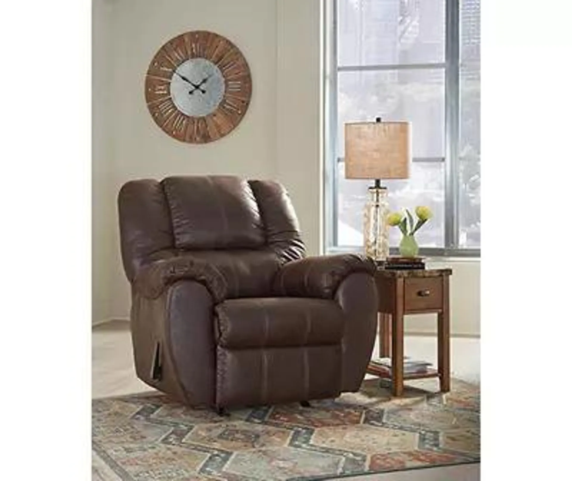 McGann Walnut Faux Leather Rocker Recliner