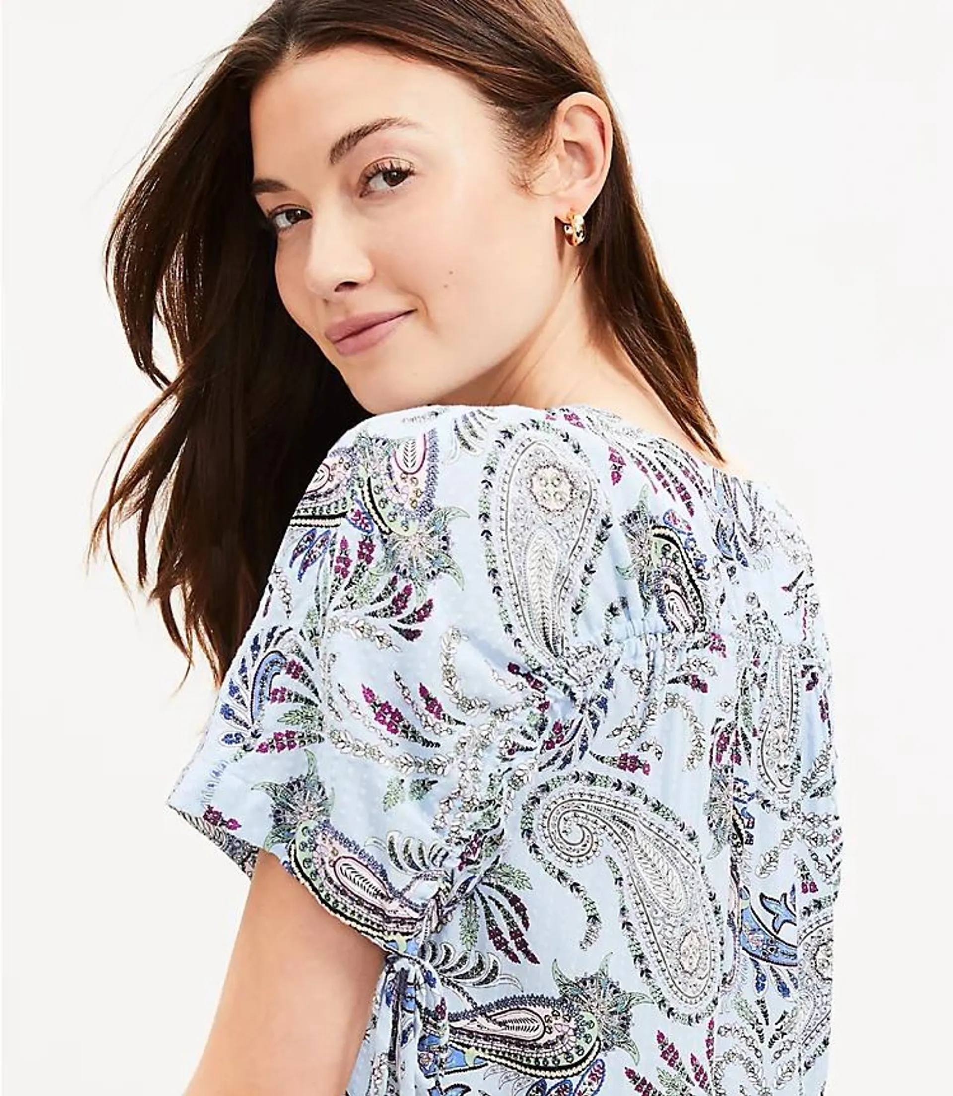 Paisley Seersucker Tie Back Yoke Top