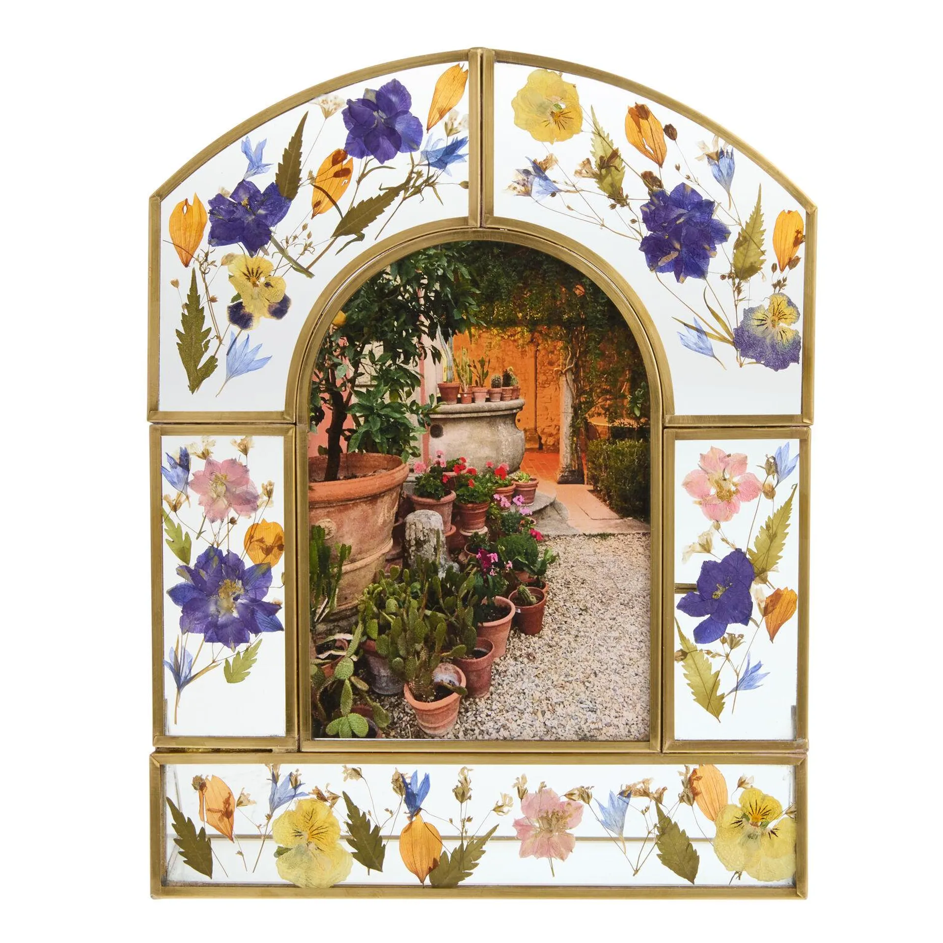 Brass Pressed Flower Arched Tabletop Frame