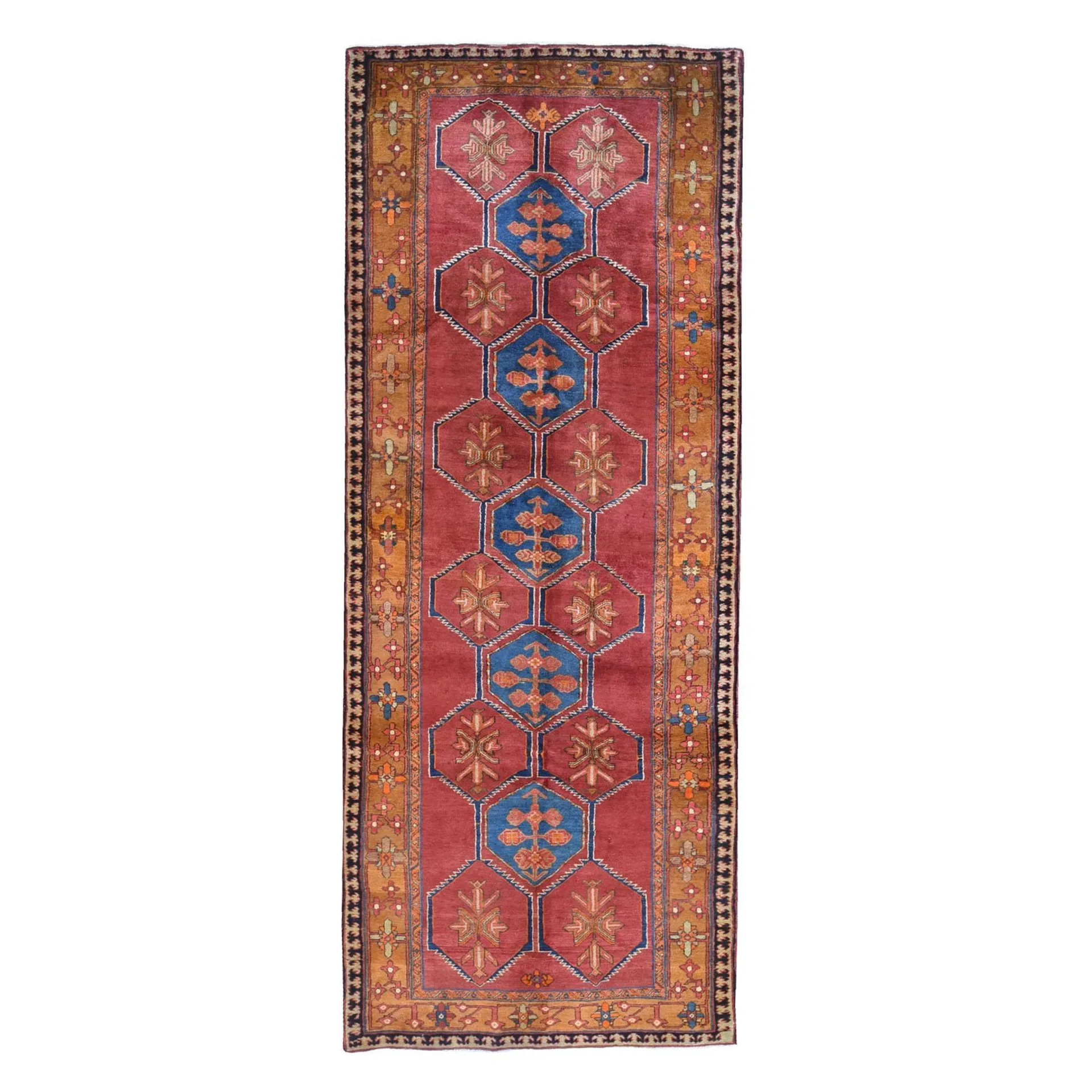 Burnt Orange Vintage West Persian Wide Gallery Size Runner Wool Hand Knotted Rug