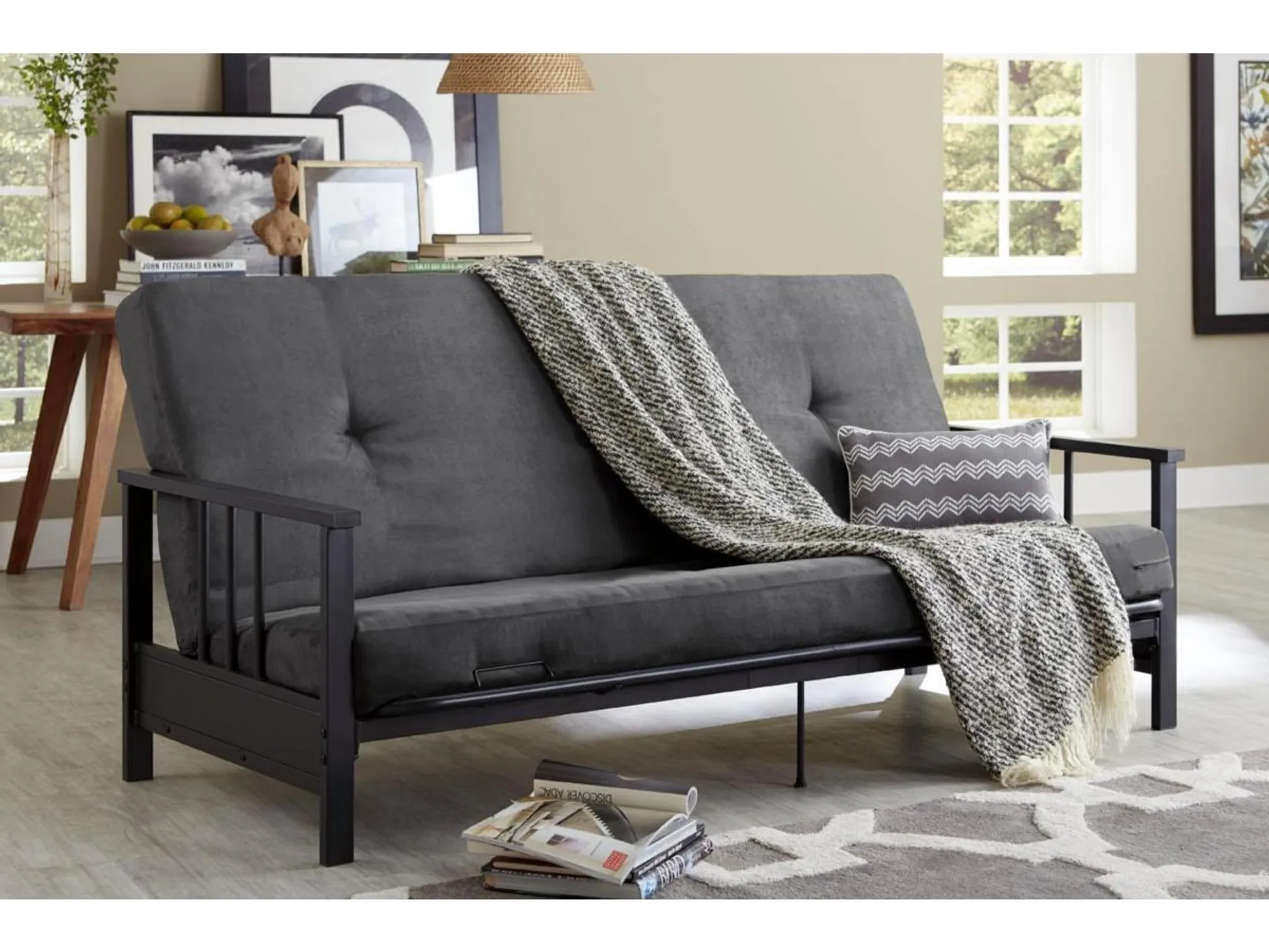 Atwater Living Halo Metal Arm Futon with Mattress