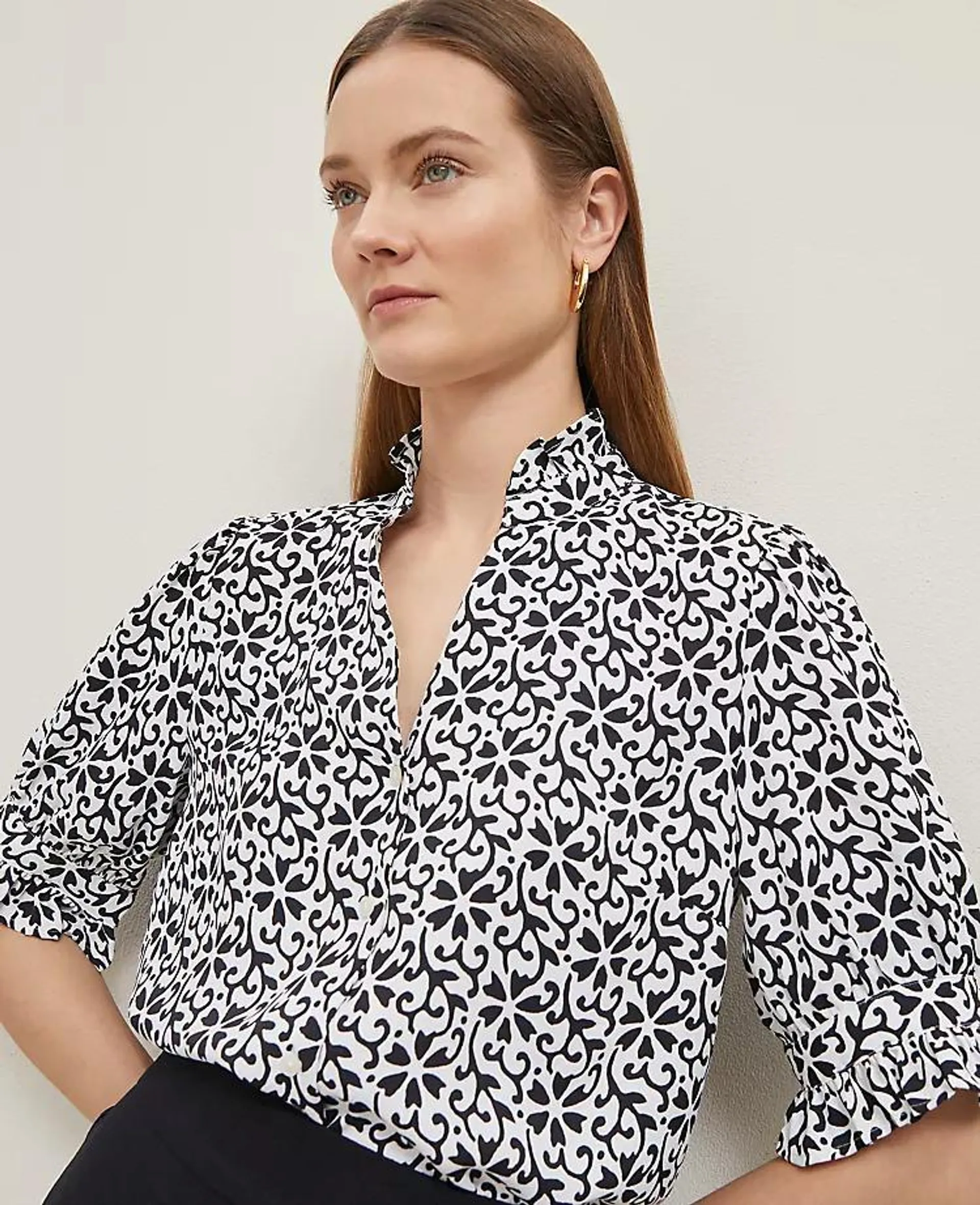 Floral Ruffle Collar Shirt