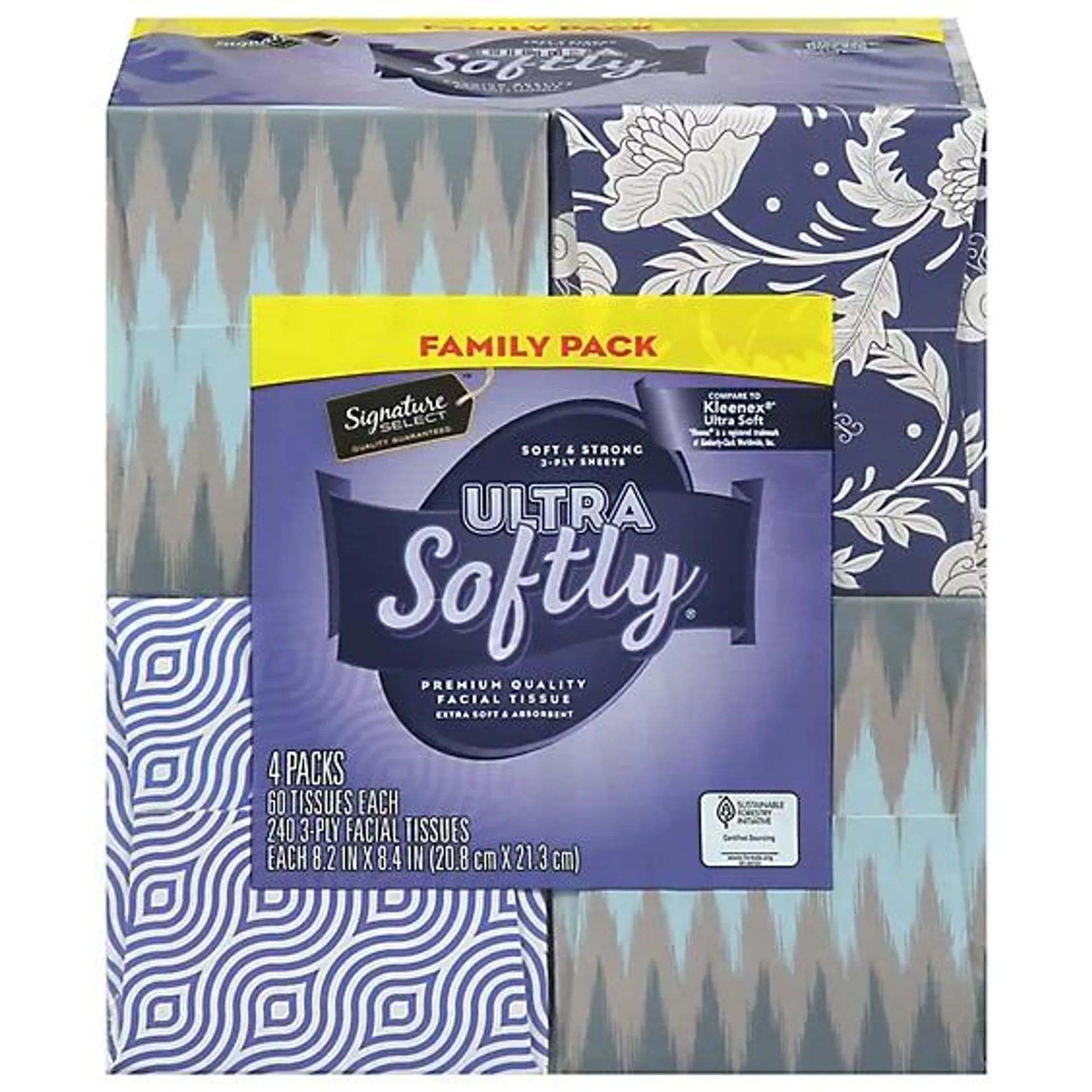 Signature SELECT Ultra Softly Facial Tissue Cube 4 Pack - 4 - 60 Count