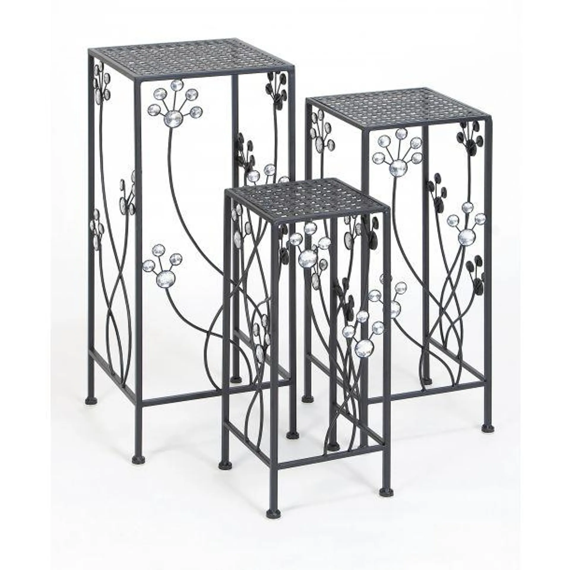 Set of 3 Black Metal 63344 Traditional Plantstand