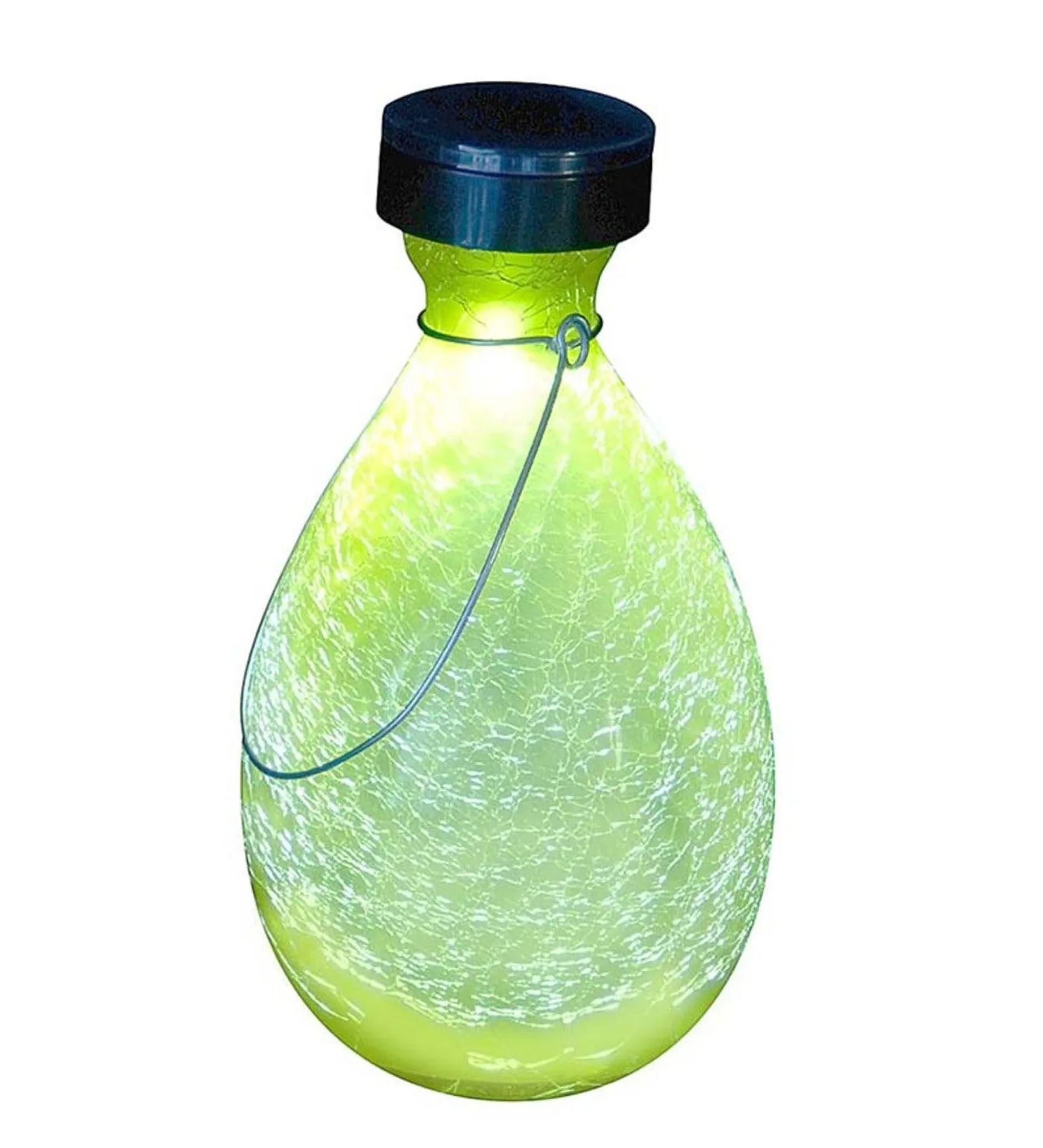 Crackled Glass Teardrop Solar Lantern - Yellow