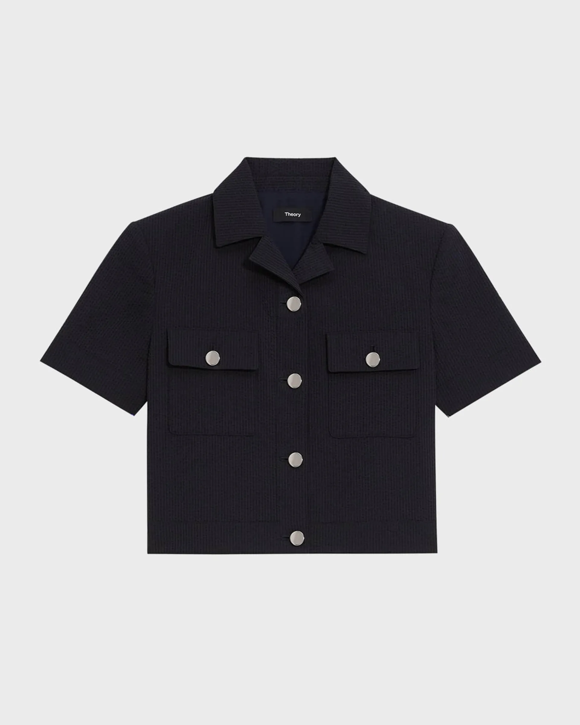 Seersucker Cropped Short-Sleeve Jacket