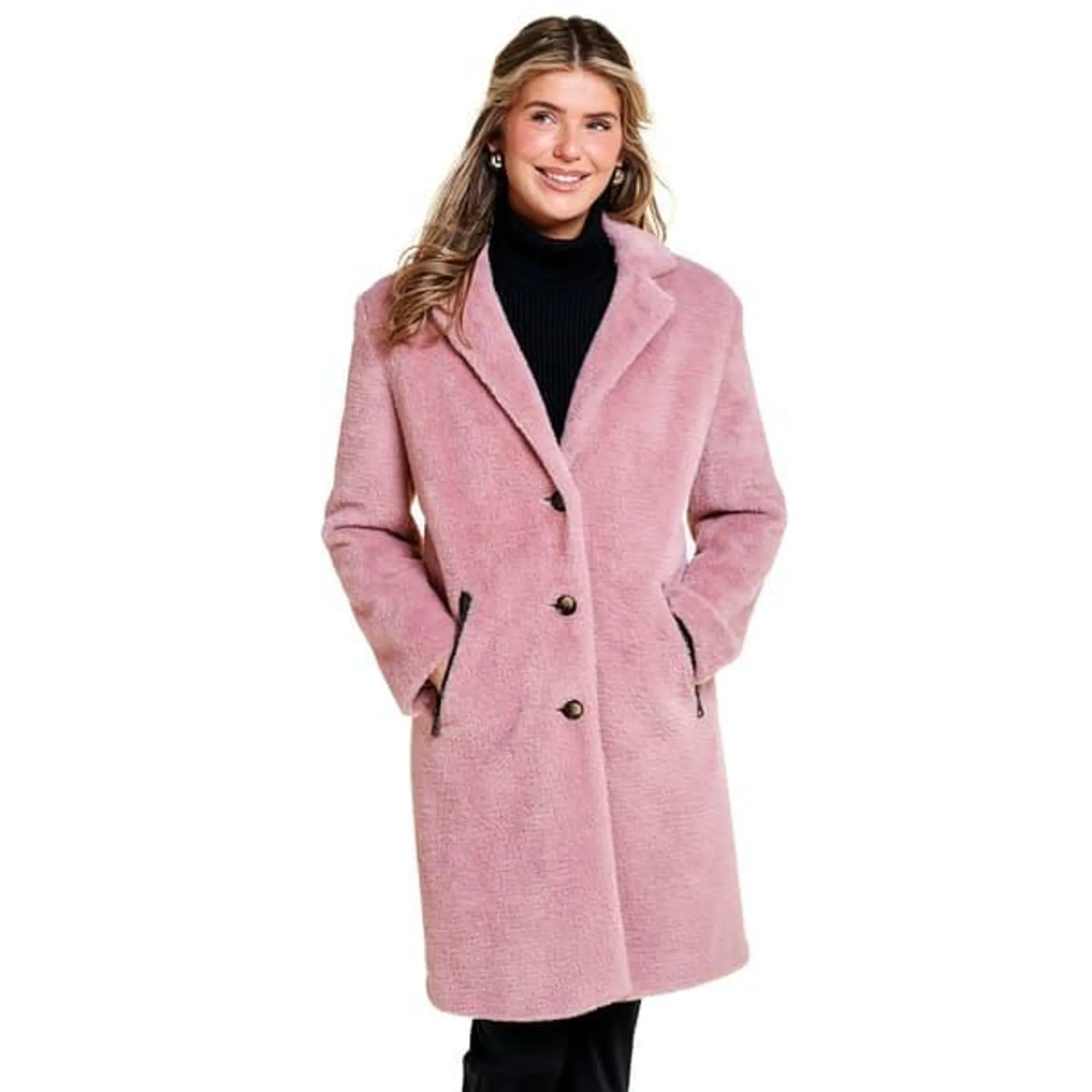 Womens DKNY Single Breasted Faux Wool Coat