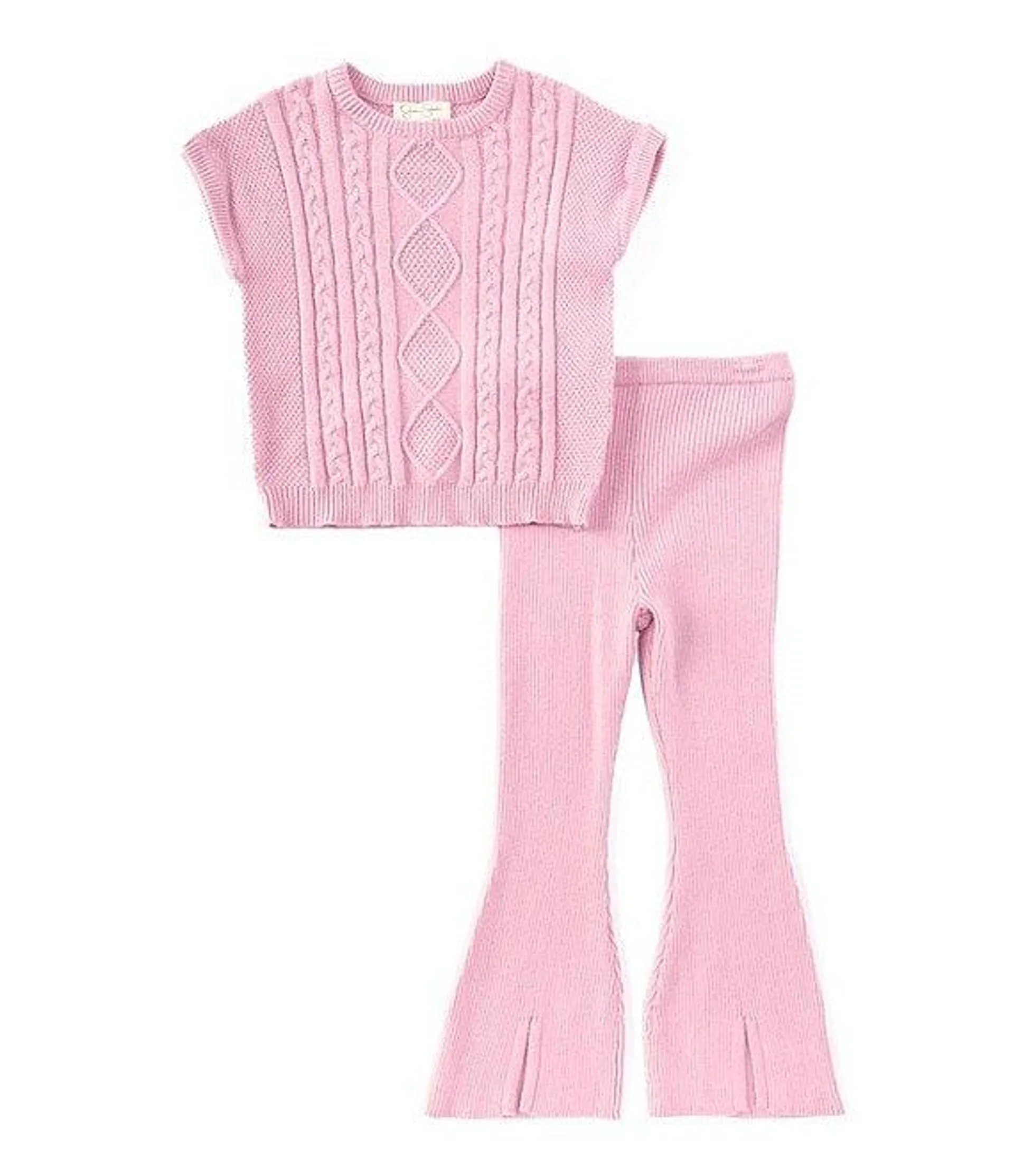 Little Girls 2T-6X Short Sleeve Cable-Knit Sweater & Matching Pants Set