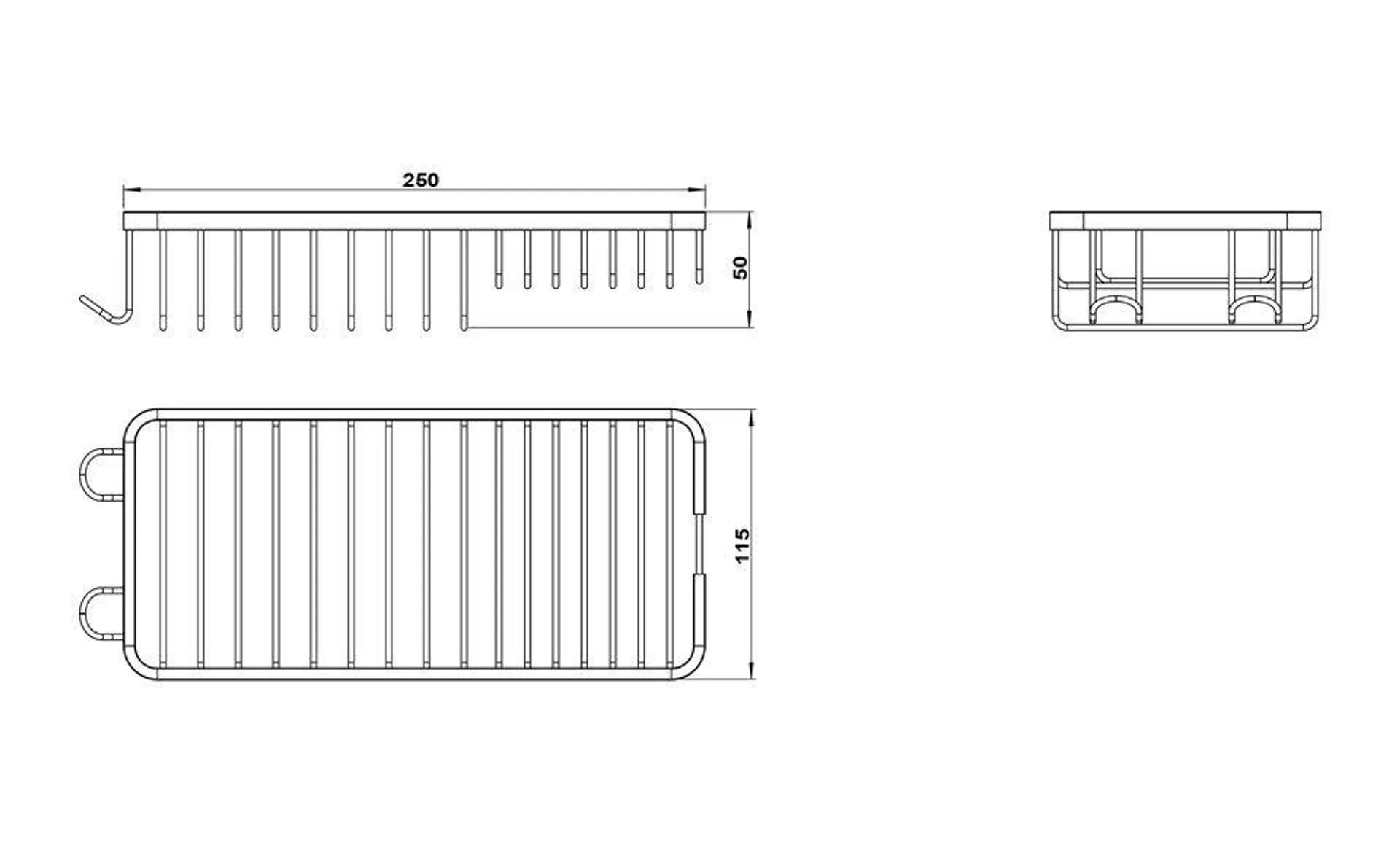 Wireline Soap Basket With Hooks Stainless Steel 250 x 115 x 50mm