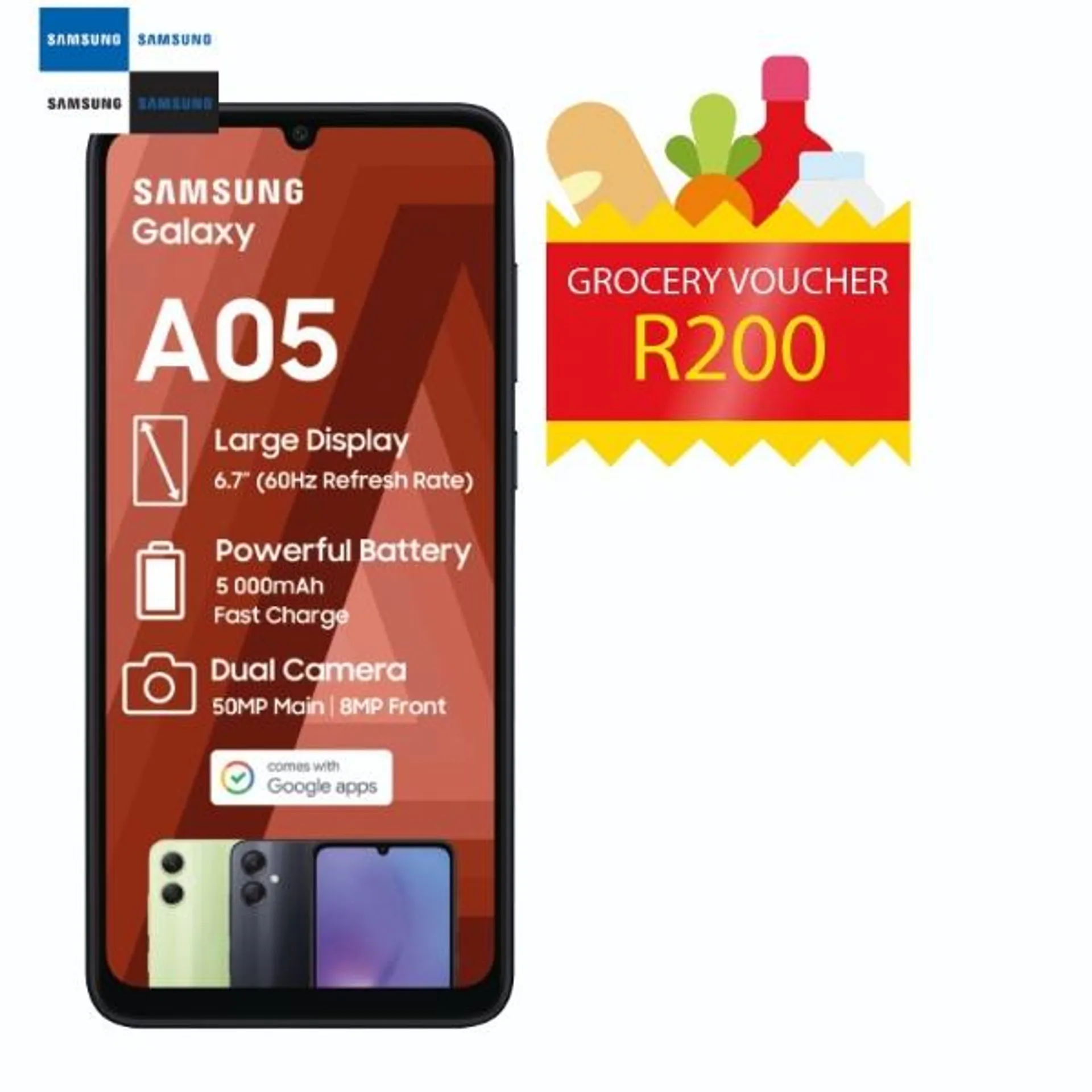 Samsung Cellphone A05 SM A055F + R200 Voucher