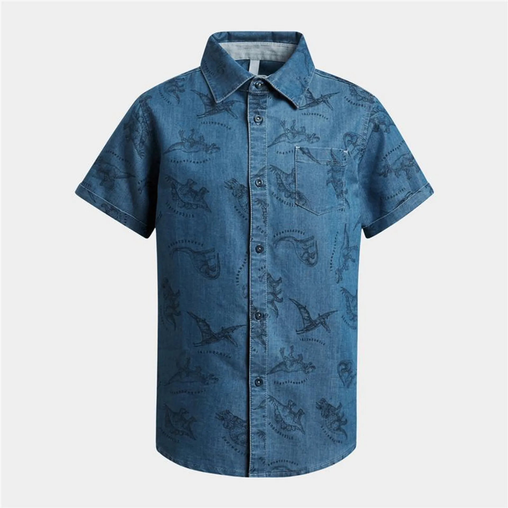 Older Boy's Boy's Blue Chambray Dino Print Shirt