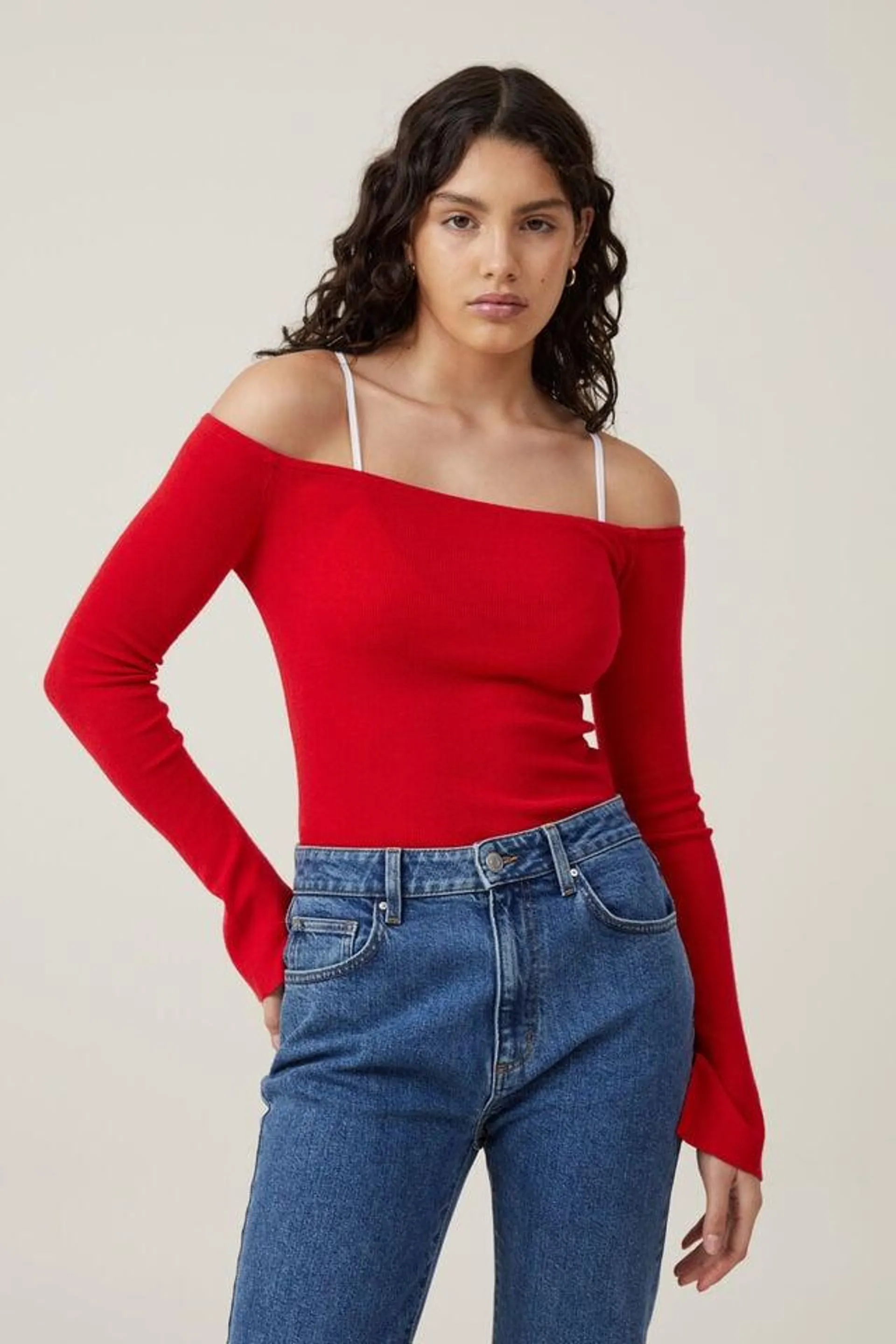 Everfine Split Sleeve Off Shoulder