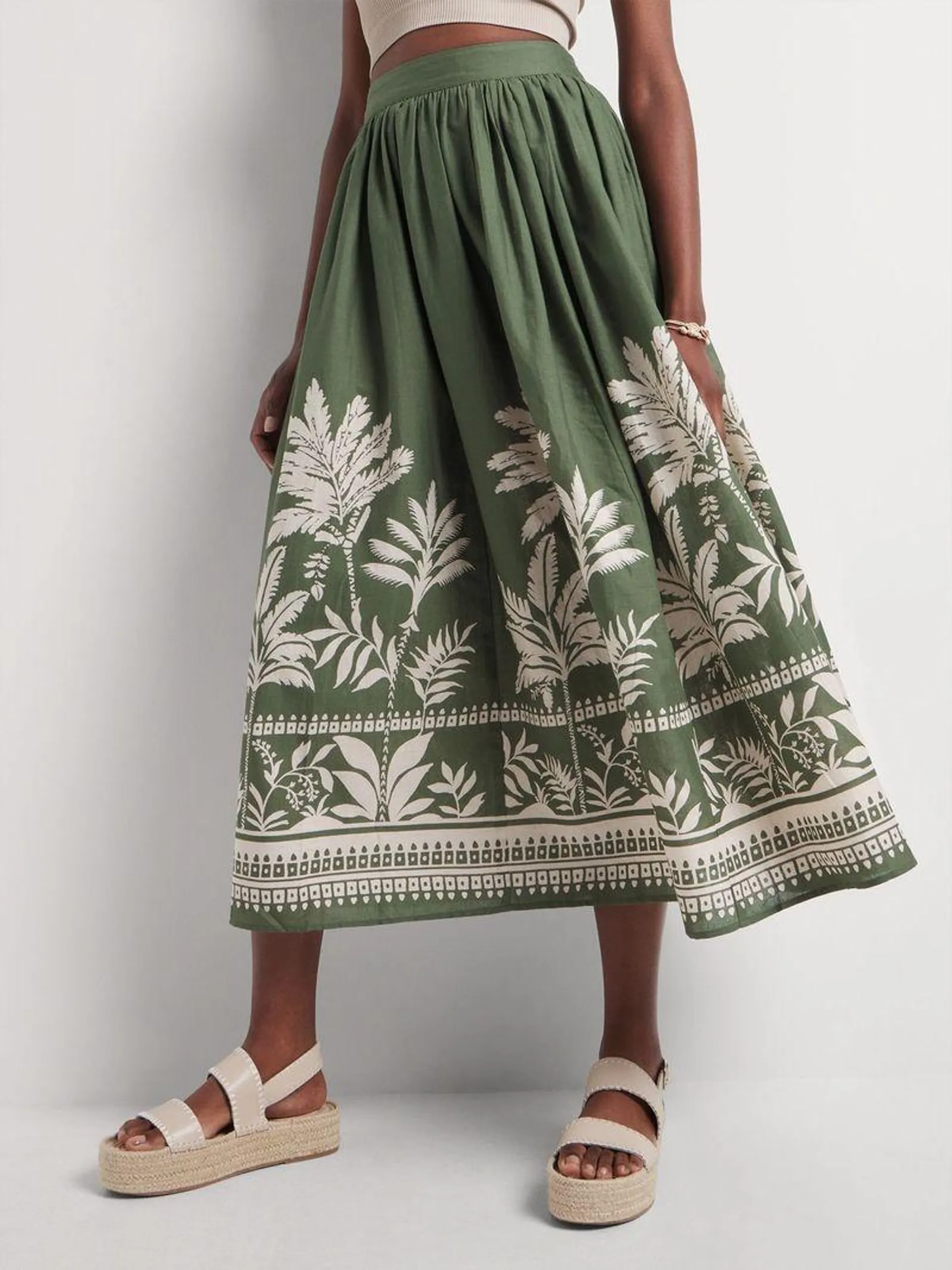 Palm Print A-Line Maxi Skirt