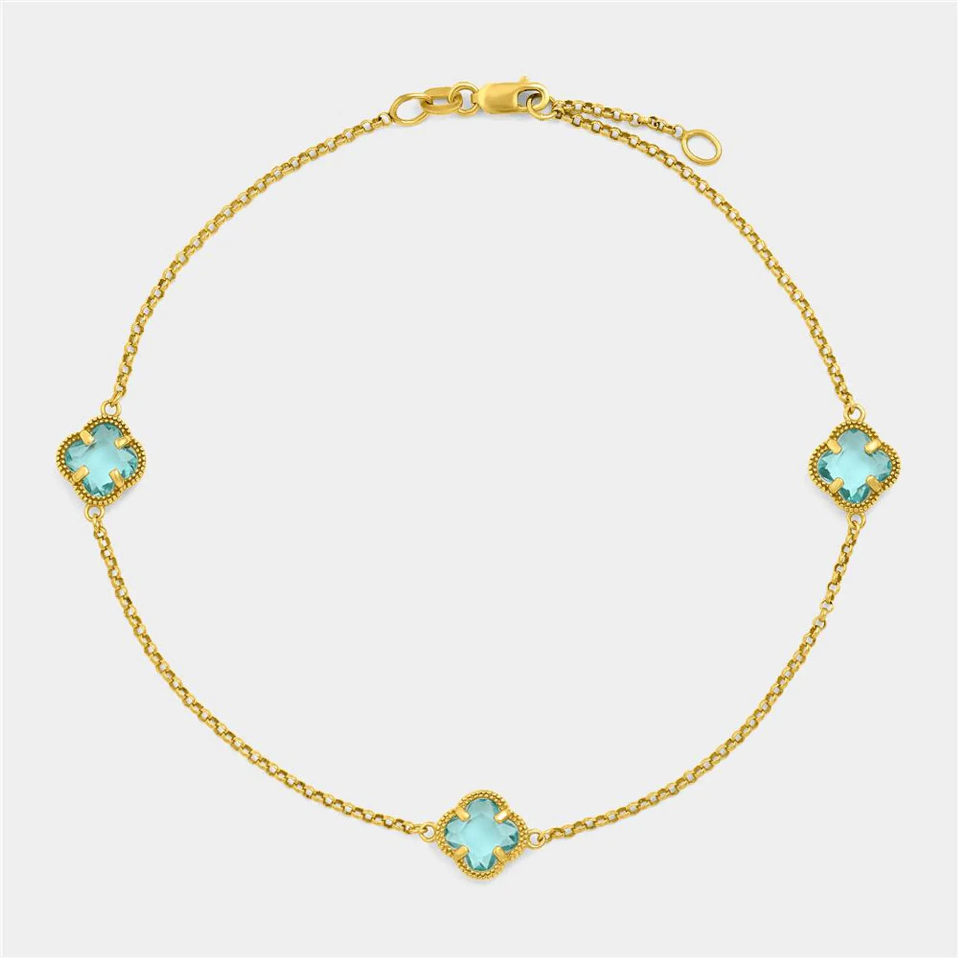 Yellow Gold & Sterling Silver Blue Cubic Zirconia Flower Anklet